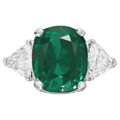 Important 3.96ct AGL Certified Cushion Emerald and Trillion Diamond Ring