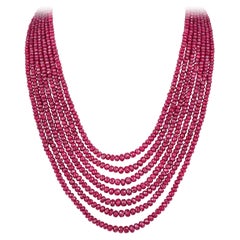 560 Karat Rubin Perlen Mehrreihige Halskette 16 Zoll