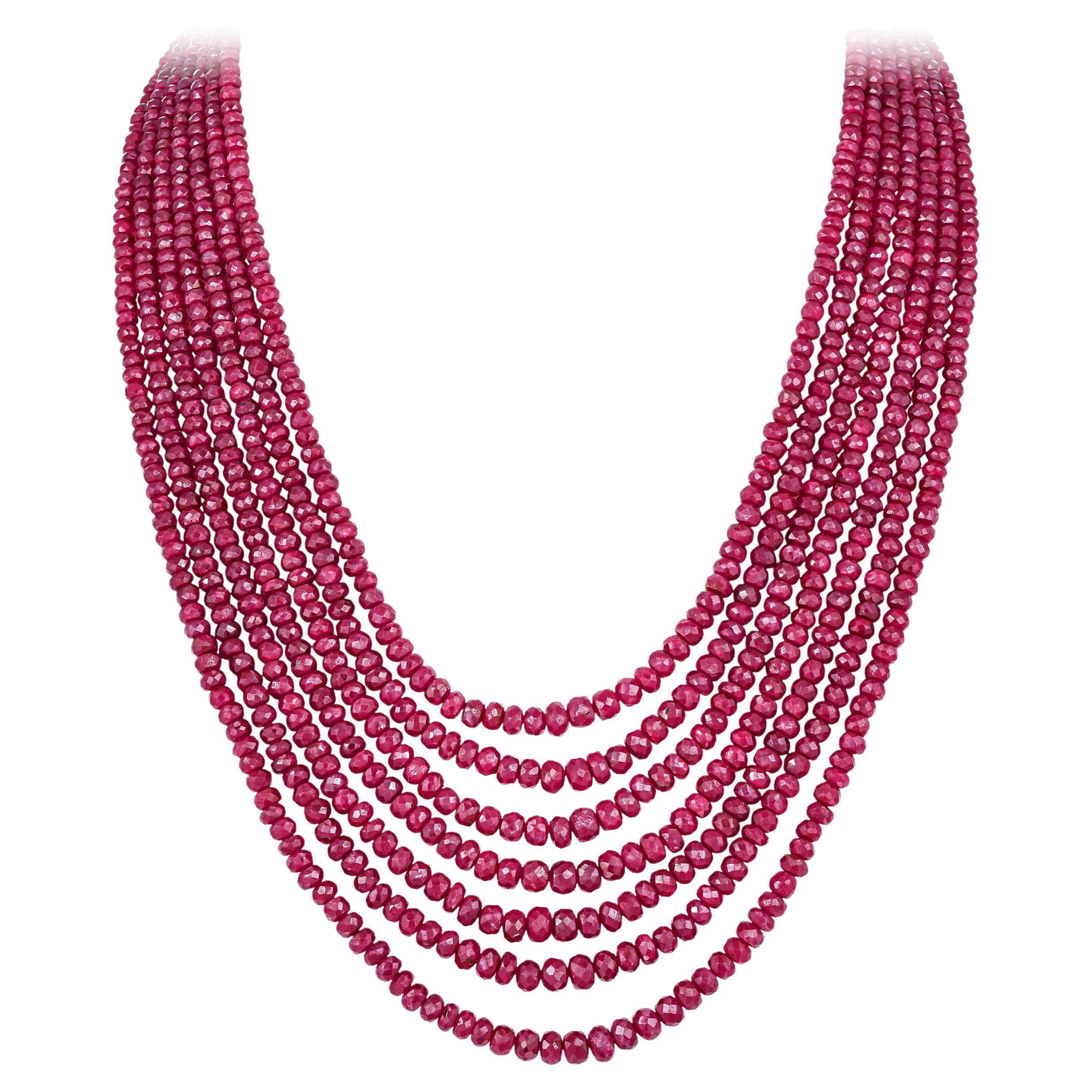 Important 560 Carats Ruby Bead Multi-Strand Necklace 16 Inches For Sale