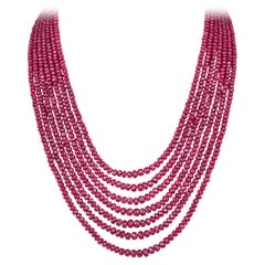 Vintage Important 560 Carats Ruby Bead Multi-Strand Necklace 16 Inches