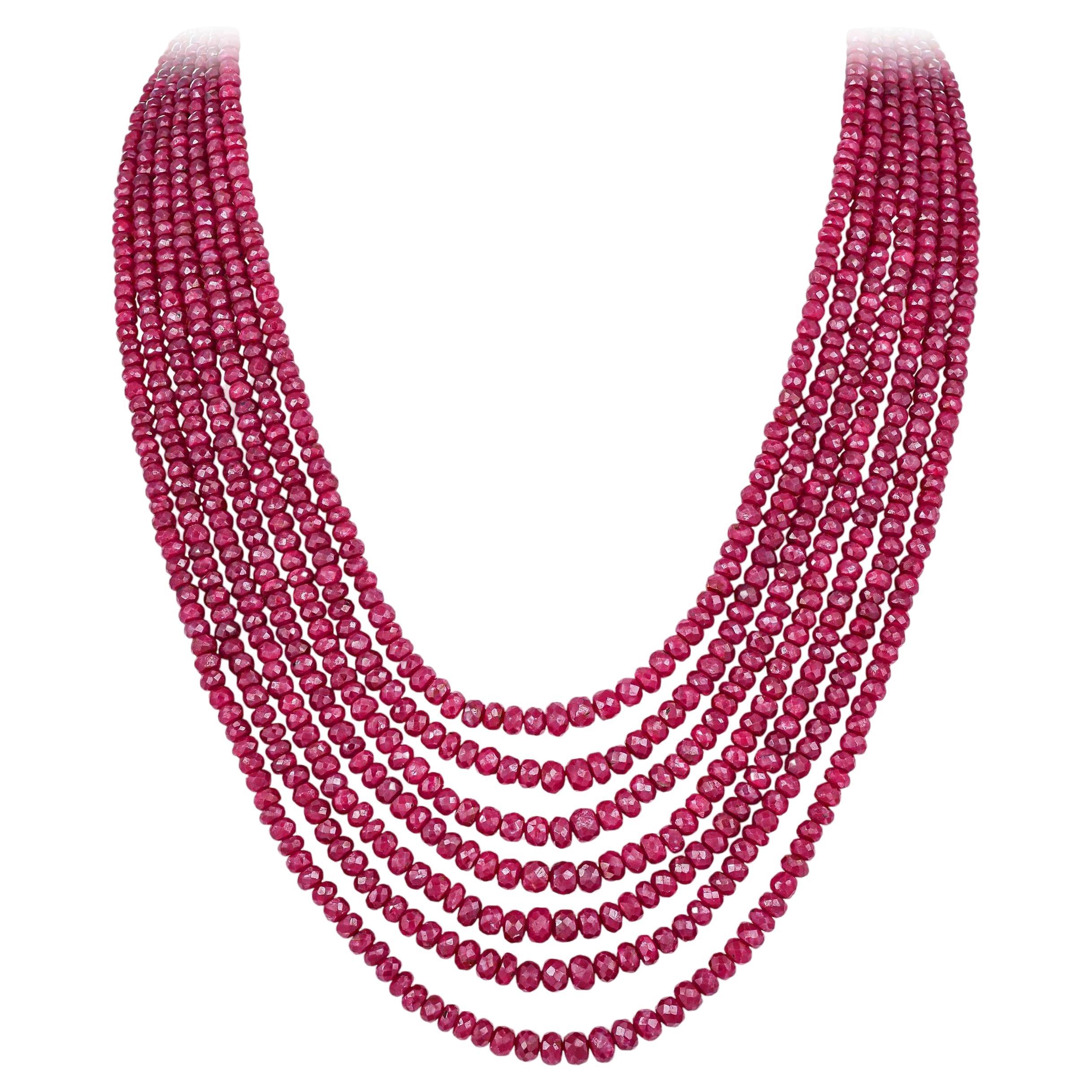 Important 560 Carats Ruby Bead Multi-Strand Necklace 16 Inches For Sale