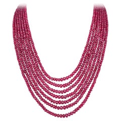Vintage Important 560 Carats Ruby Bead Multi-Strand Necklace 16 Inches