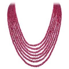 Vintage Important 560 Carats Ruby Bead Multi-Strand Necklace 16 Inches