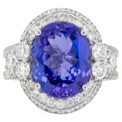 Important 6.66 Carat Tanzanite Ring Diamond Setting 2.70 Carats 18K Gold