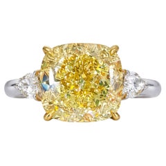 Important 6.83 Carat GIA Fancy Yellow Cushion Diamond Ring