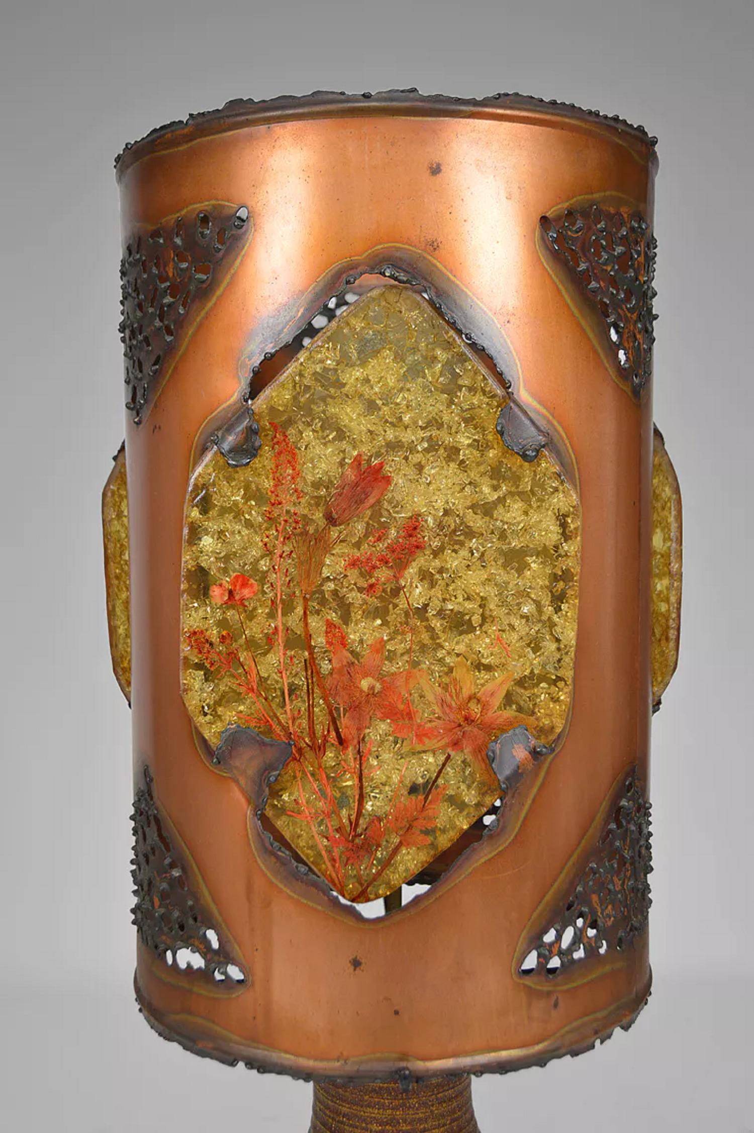 Importante lampada Accolay, ceramica, rame e resina multicolore, Francia, CIRCA 1970 in vendita 3