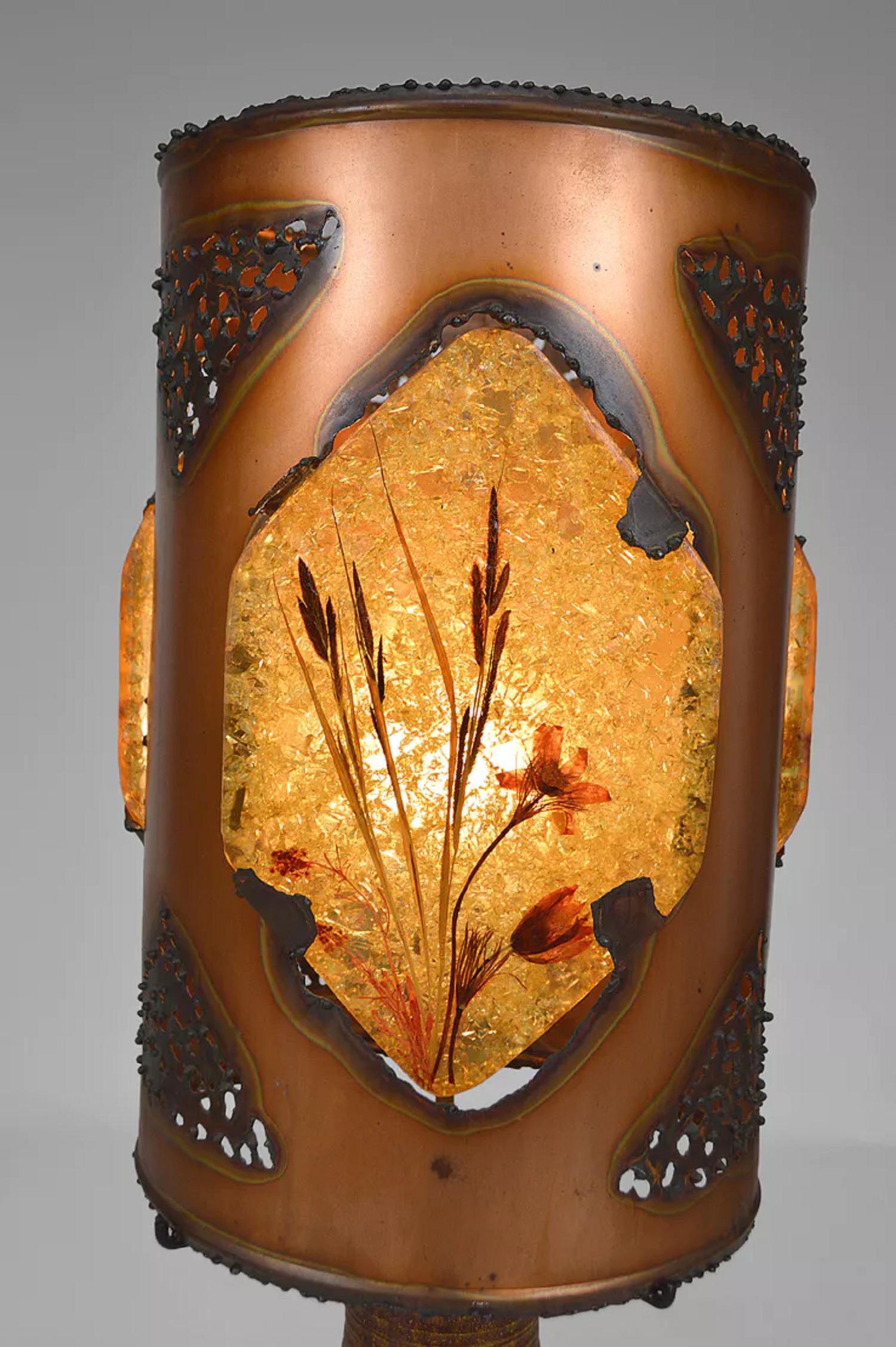 Importante lampada Accolay, ceramica, rame e resina multicolore, Francia, CIRCA 1970 in vendita 4