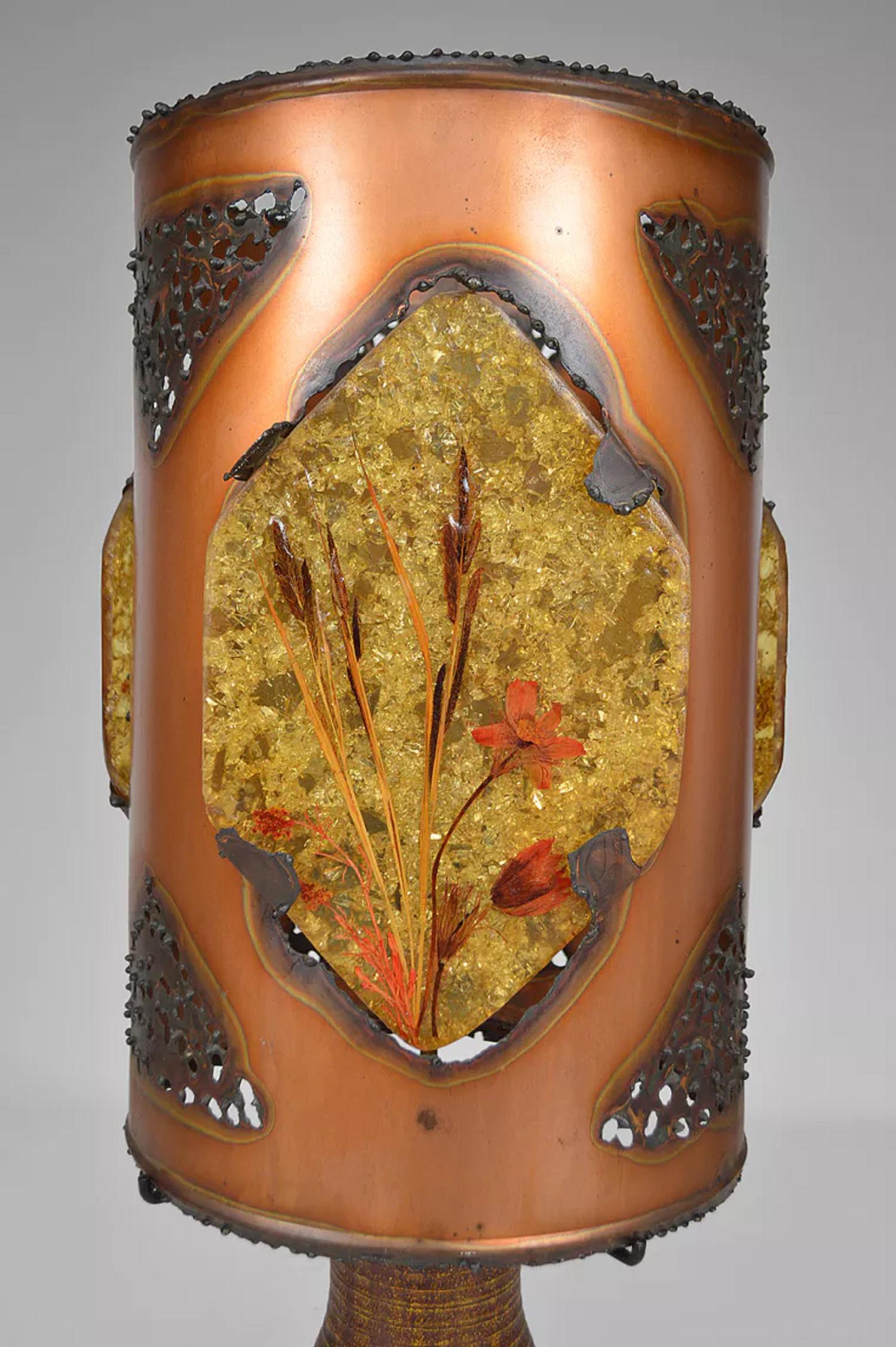 Importante lampada Accolay, ceramica, rame e resina multicolore, Francia, CIRCA 1970 in vendita 5