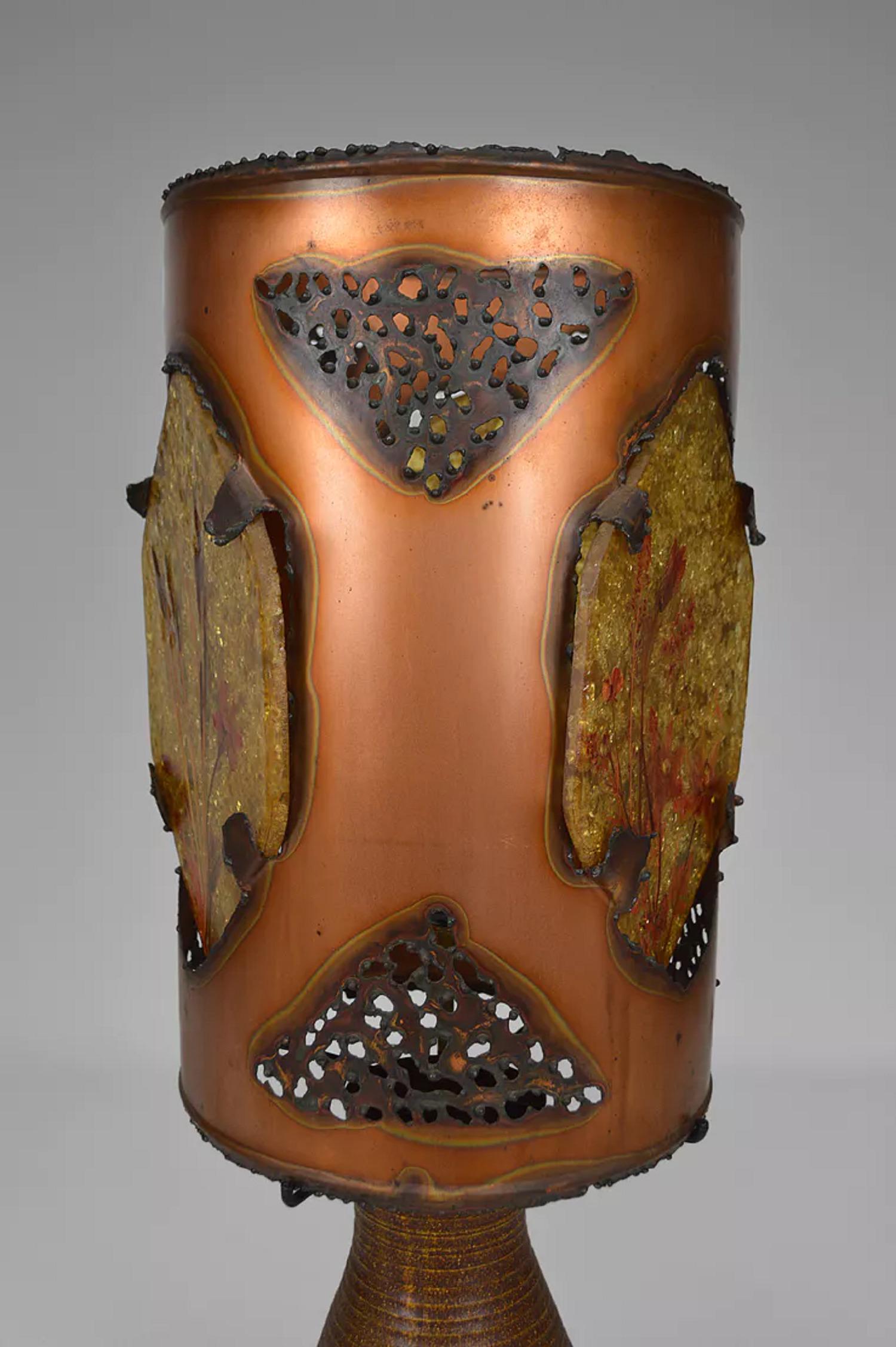 Importante lampada Accolay, ceramica, rame e resina multicolore, Francia, CIRCA 1970 in vendita 6