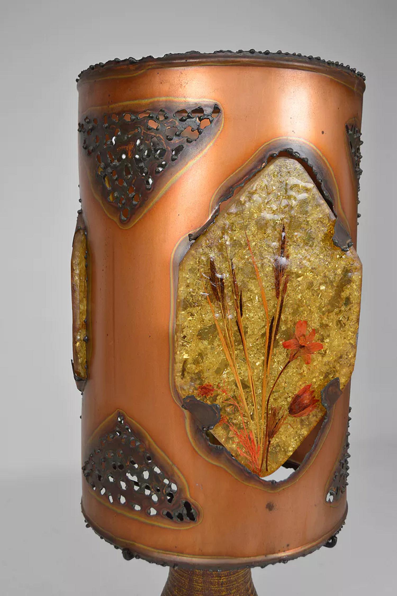 Importante lampada Accolay, ceramica, rame e resina multicolore, Francia, CIRCA 1970 in vendita 7