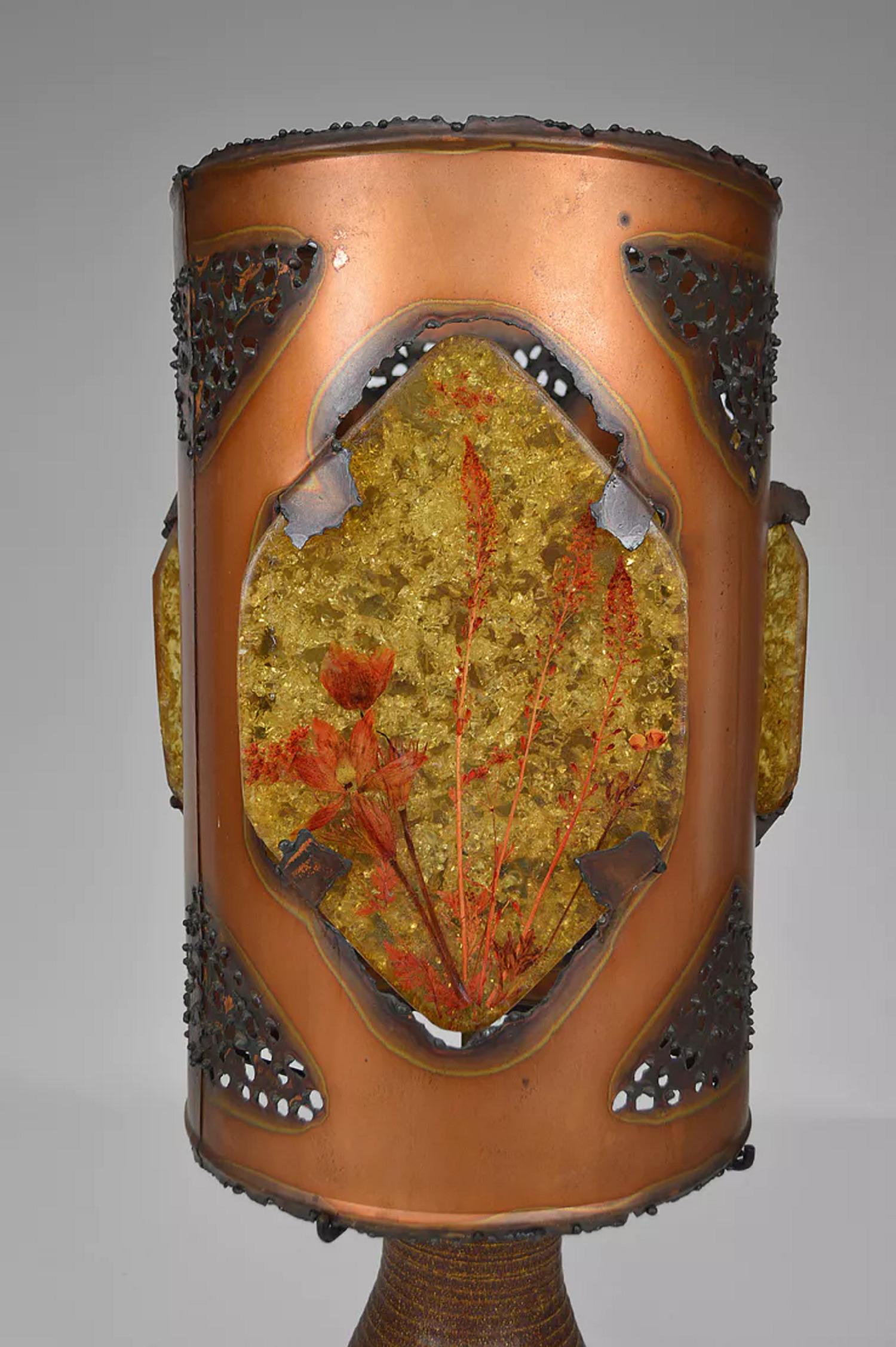 Importante lampada Accolay, ceramica, rame e resina multicolore, Francia, CIRCA 1970 in vendita 1