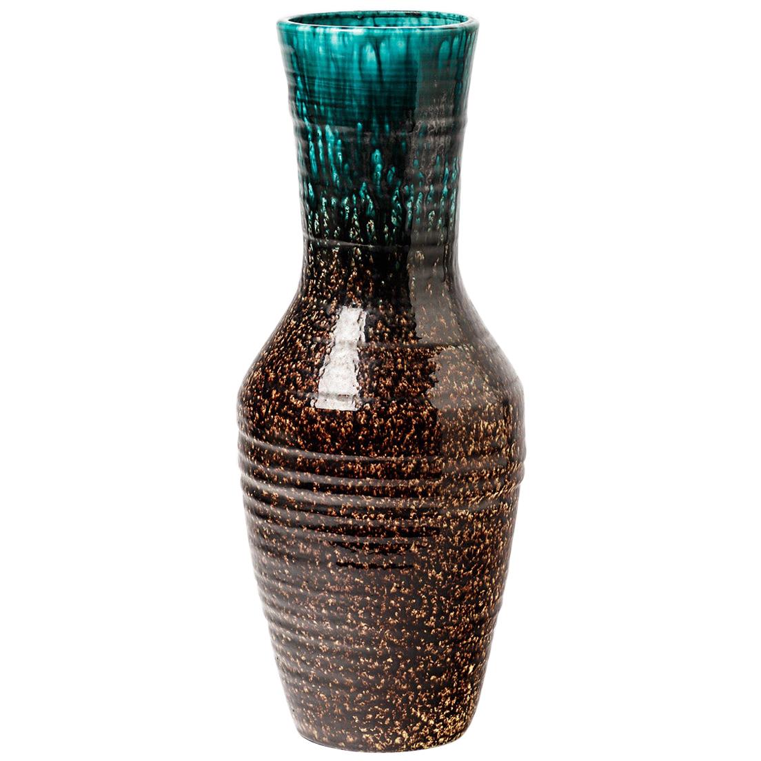 Important Accolay Mid-20th Century Ceramic Vase Blue and Black
