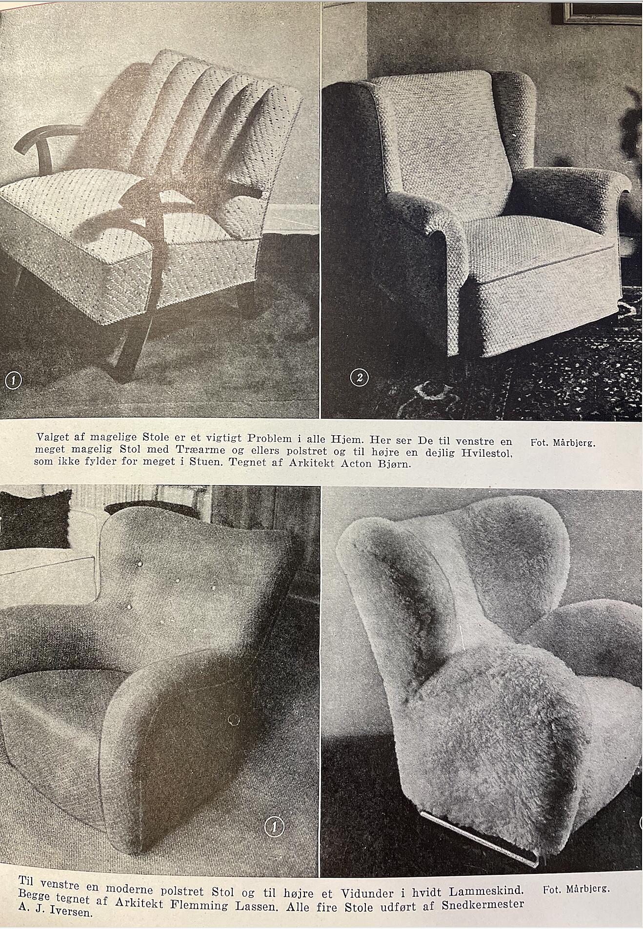 Importante chaise Wingback Acton Bjrn en peau de mouton, A.J. Iversen, Danemark, 1937 en vente 5