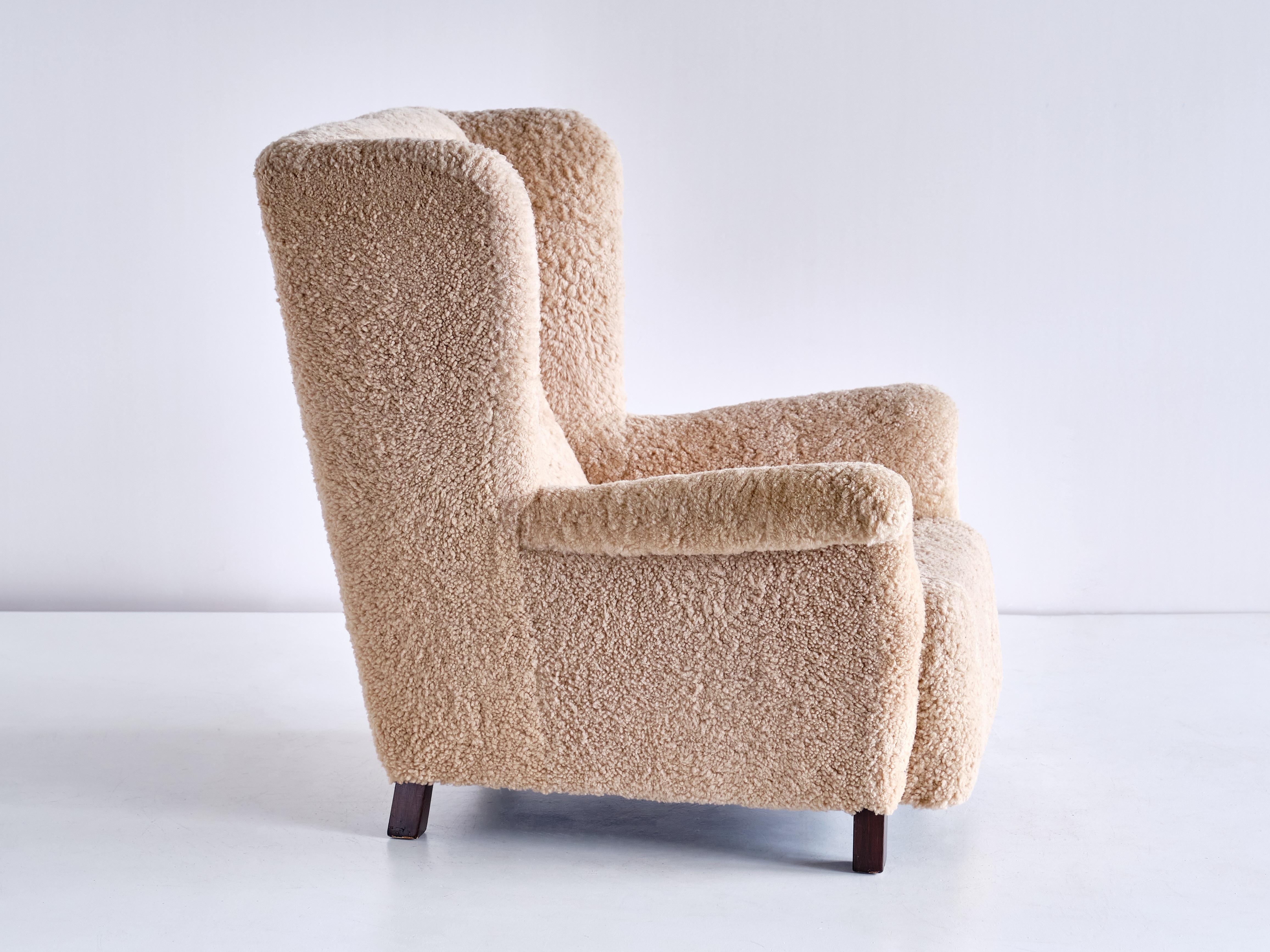 Important Acton Bjørn Wingback Chair in Sheepskin, A.J. Iversen, Denmark, 1937 For Sale 1