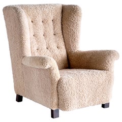 Important Acton Bjørn Wingback Chair in Sheepskin, A.J. Iversen, Denmark, 1937