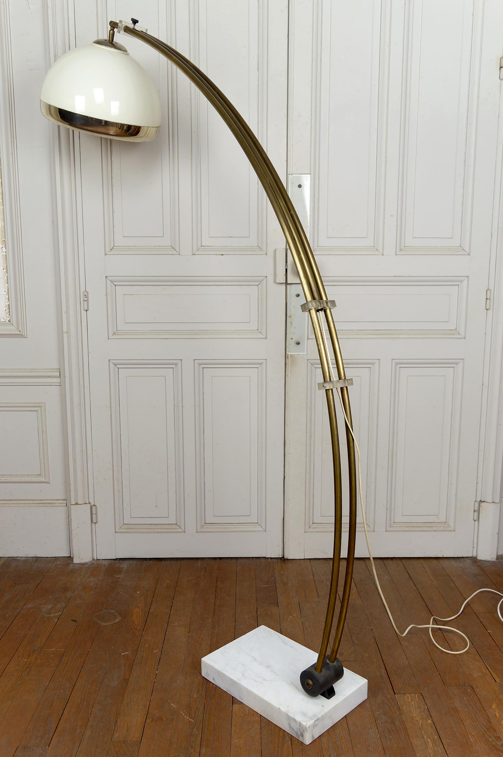 Italian Important Adjustable Arc Floor Lamp on Marble Base, Italy, Circa 1970 For Sale