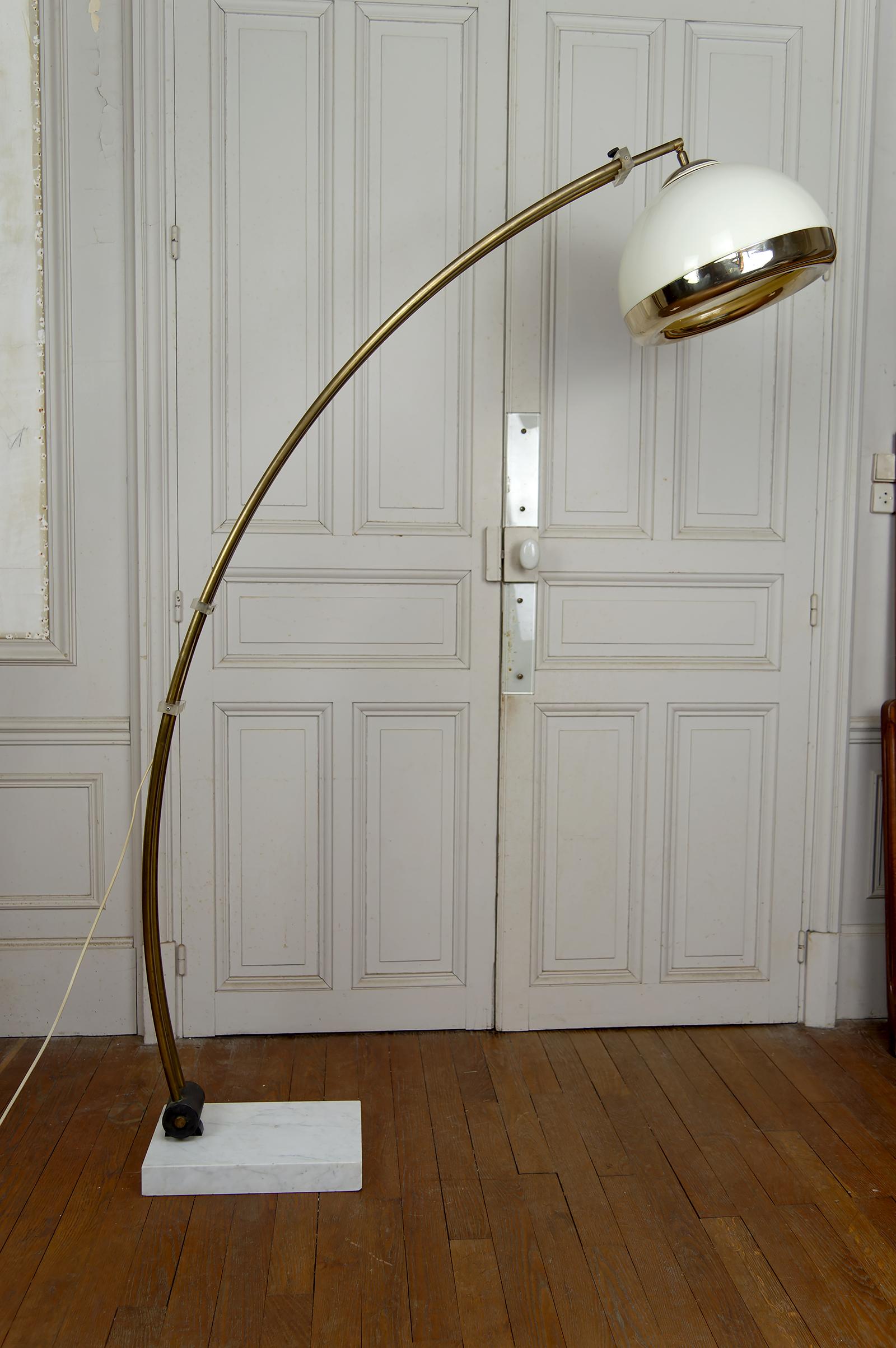 Late 20th Century Important Adjustable Arc Floor Lamp on Marble Base, Italy, Circa 1970 For Sale