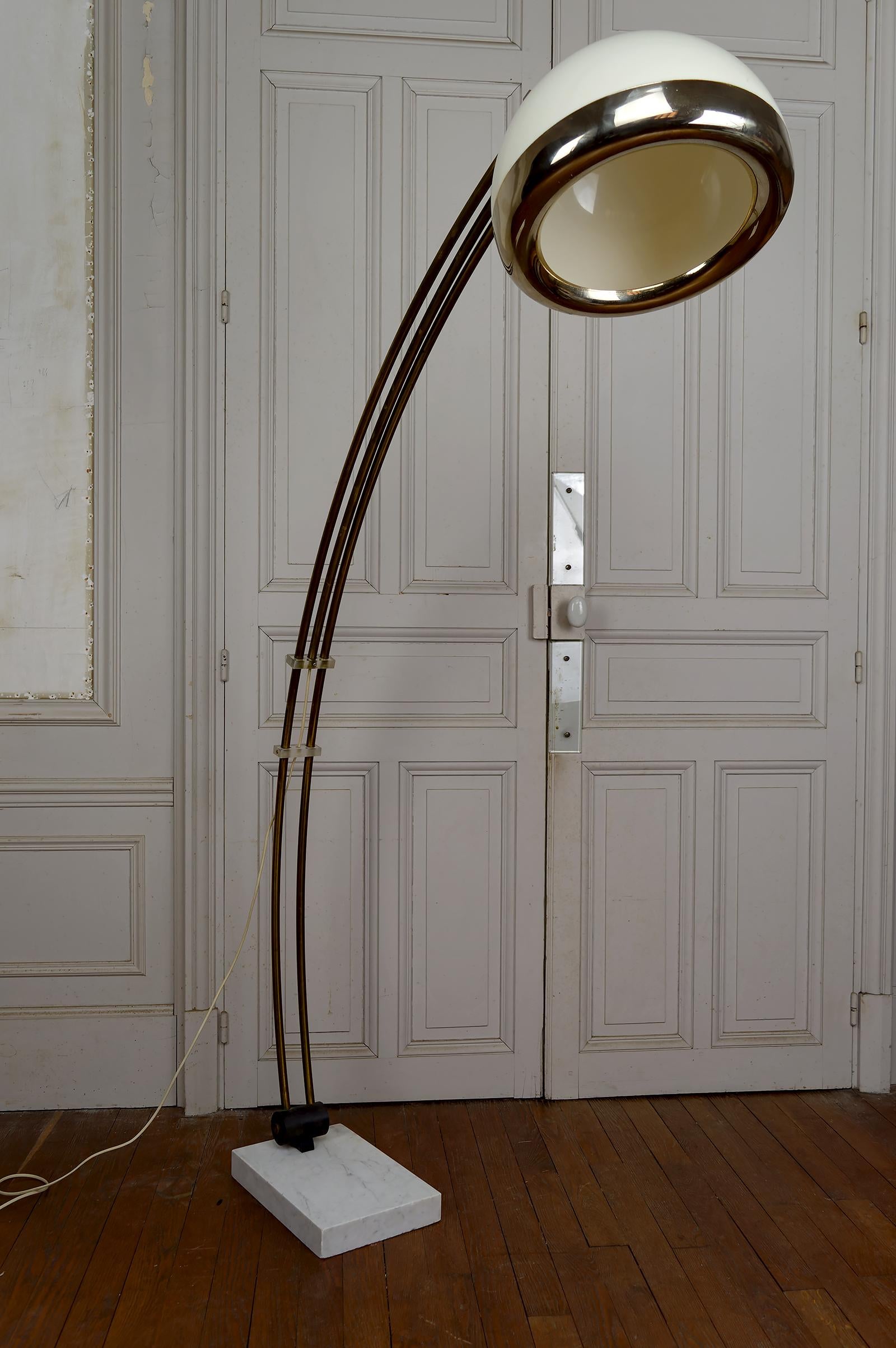 Metal Important Adjustable Arc Floor Lamp on Marble Base, Italy, Circa 1970 For Sale