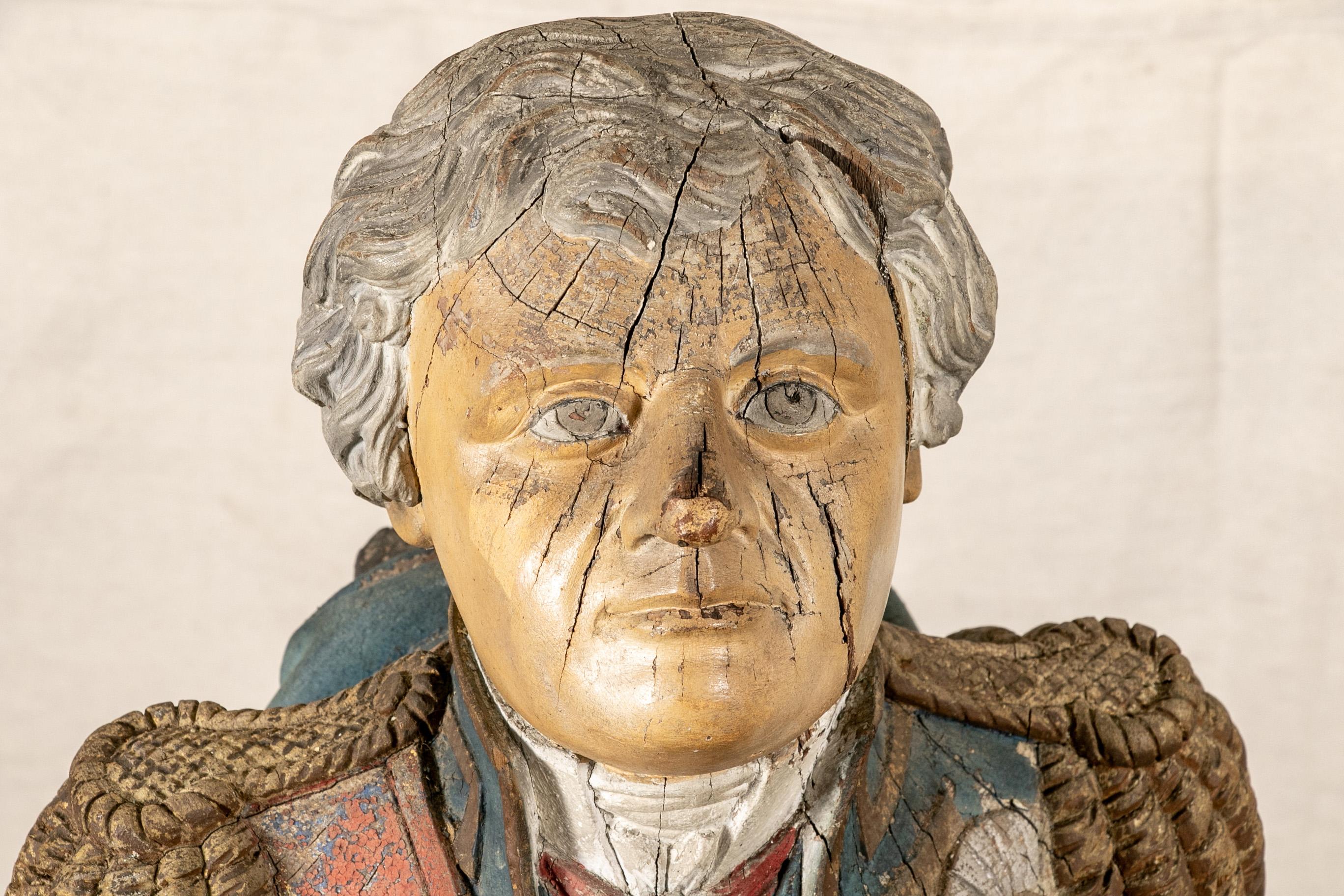 Wood Admiral Horatio Nelson 19th Century English Ship's Figurehead- Ex H.M.S. Bo
