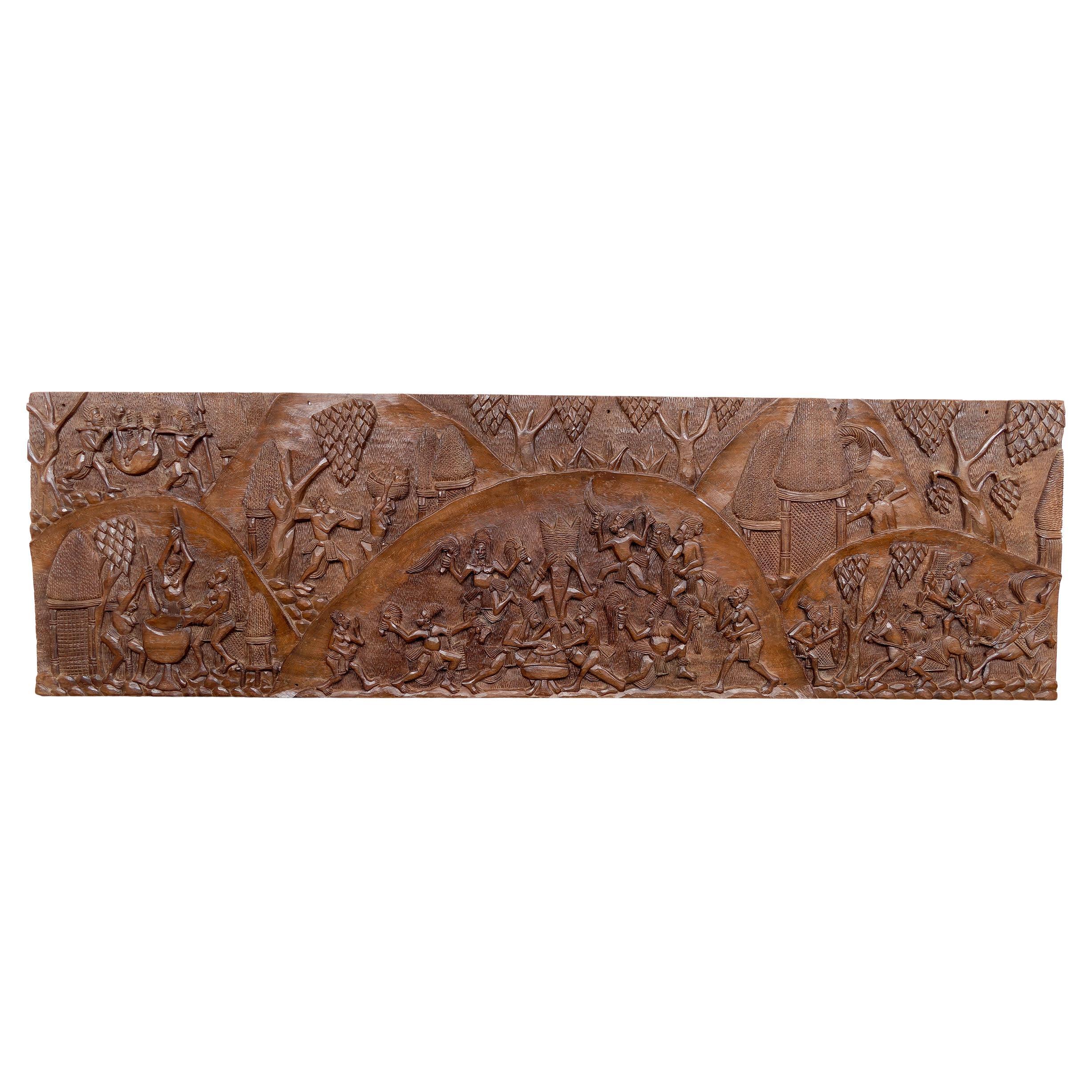 Important African Monoxyle Carved Panel, Bamoun Bas-Relief, Cameroon, Circa 1960