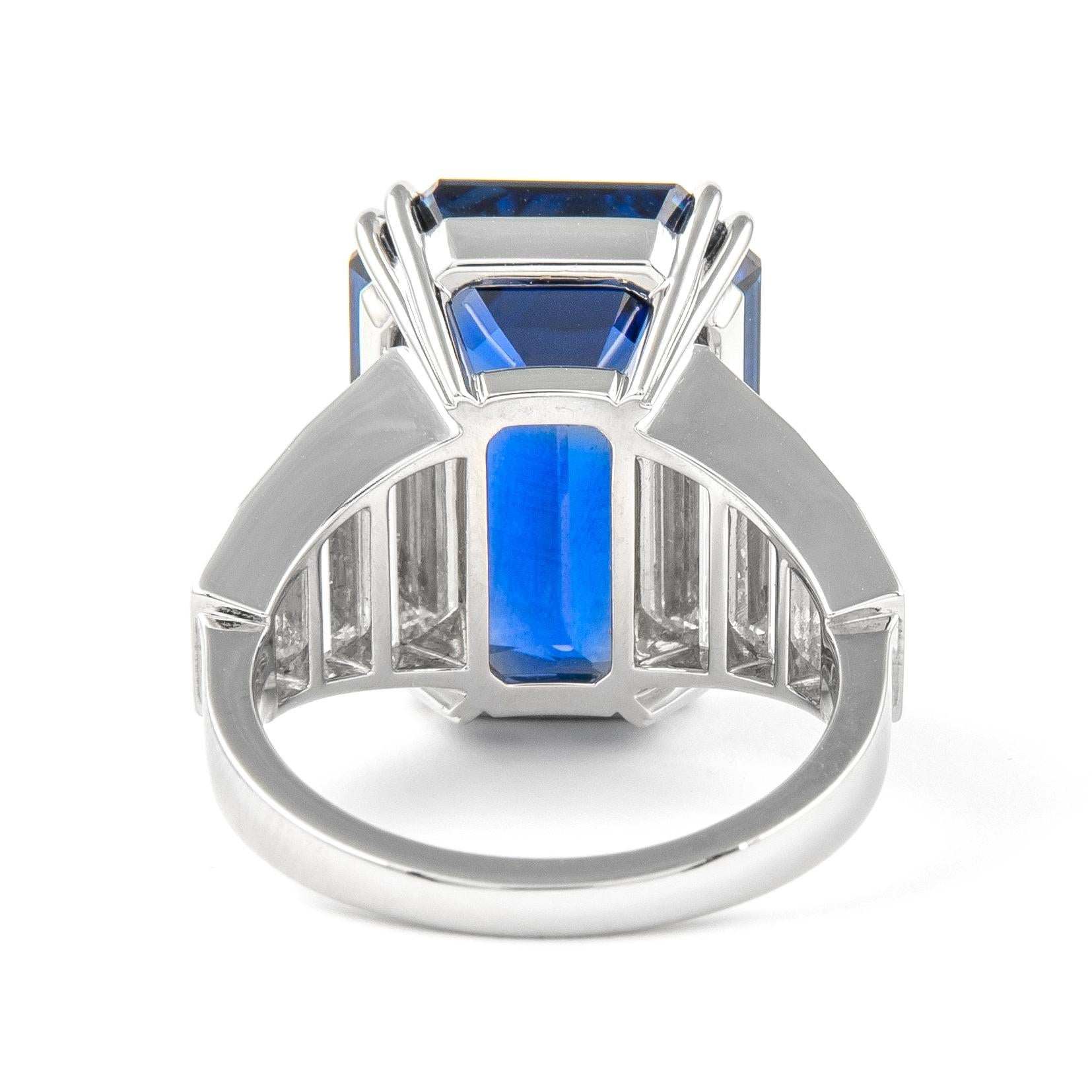 Important Alexander AGL 22.37ct Emerald Cut Ceylon Sapphire with Diamonds Ring In New Condition In BEVERLY HILLS, CA