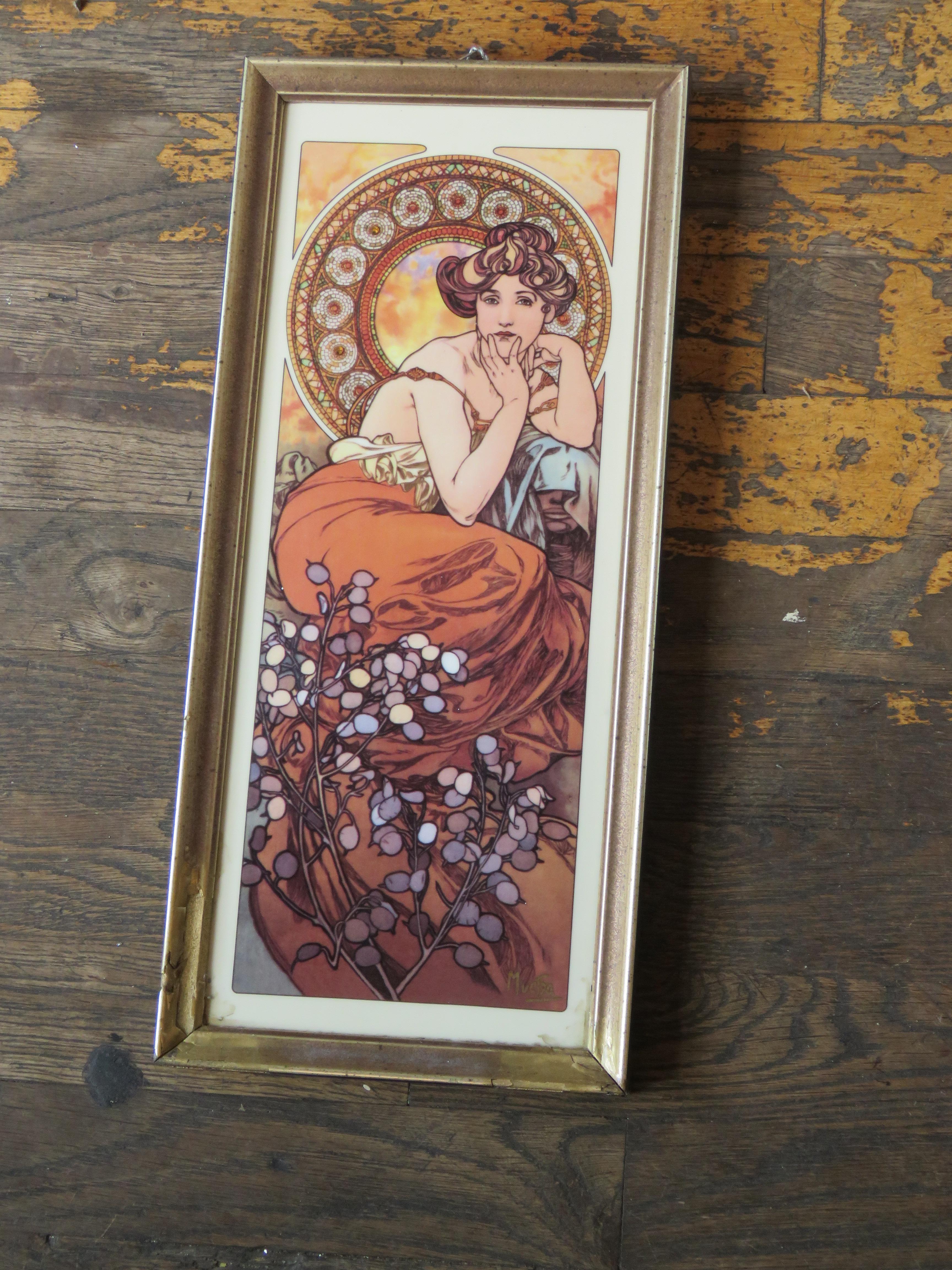 The Following Item we are offering is a STUNNING AND MAGNIFICENT Large Alphonse Mucha Four Seasons Topaz Amber Painted Porcelain Plaque with Woman w/ Swarovski Crystal elements. An Exquisite Rare Limited Collectors Masterpiece!!! Perfect for any