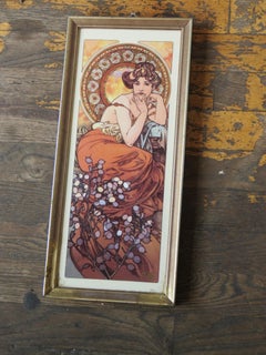 Important Alphonse Mucha Four Seasons Amber Porcelain Plaque w Swarovski Crystal