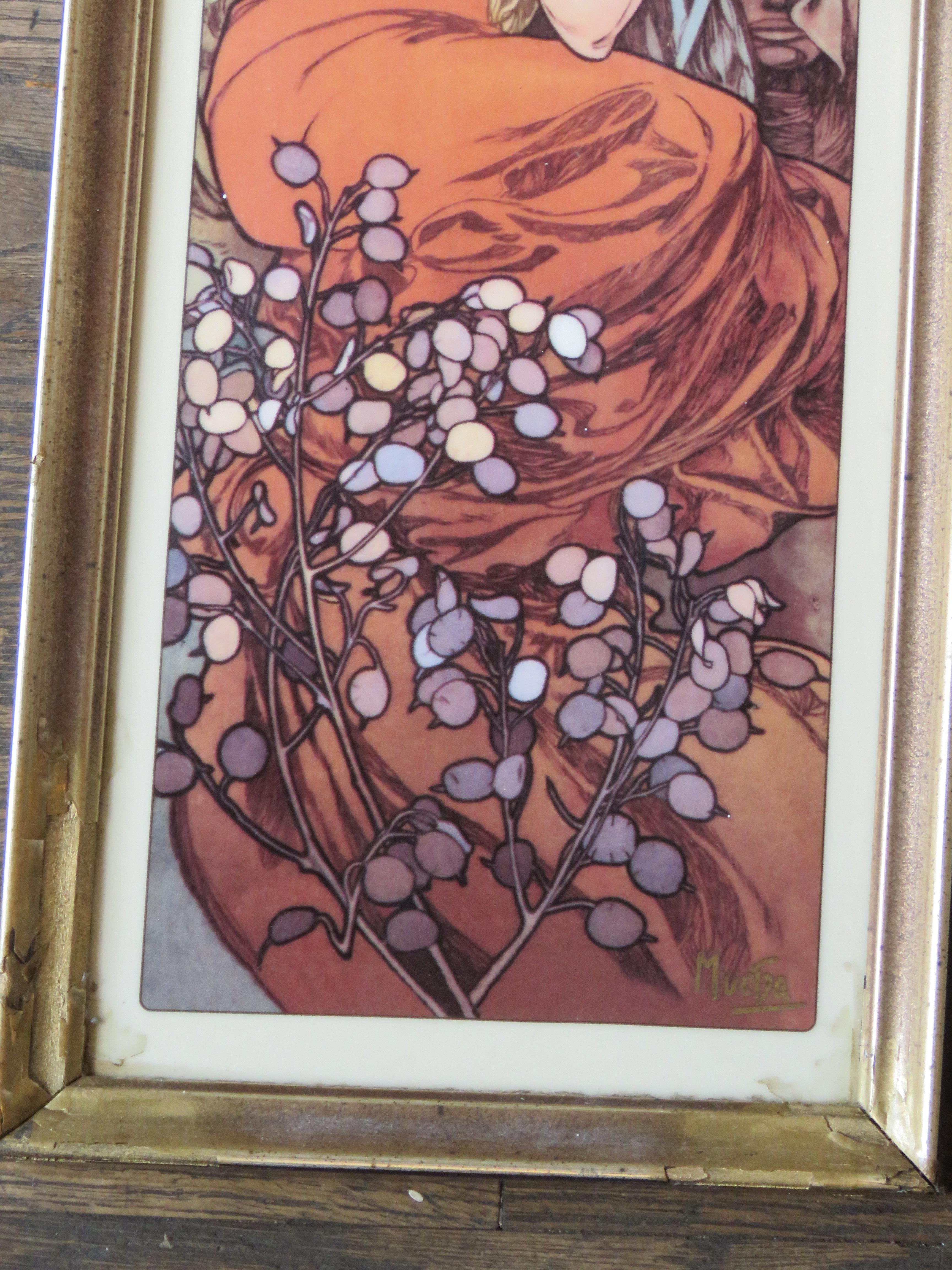 20th Century Important Alphonse Mucha Four Seasons Amber Porcelain Plaque w Swarovski Crystal