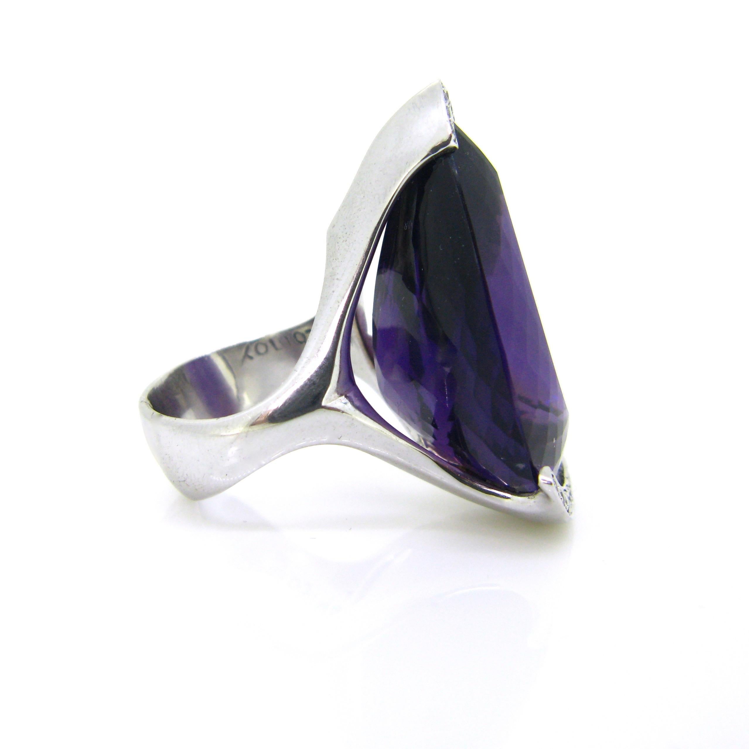 Pear Cut Important Amethyst Diamonds White Gold Design Fashion Cocktail Ring