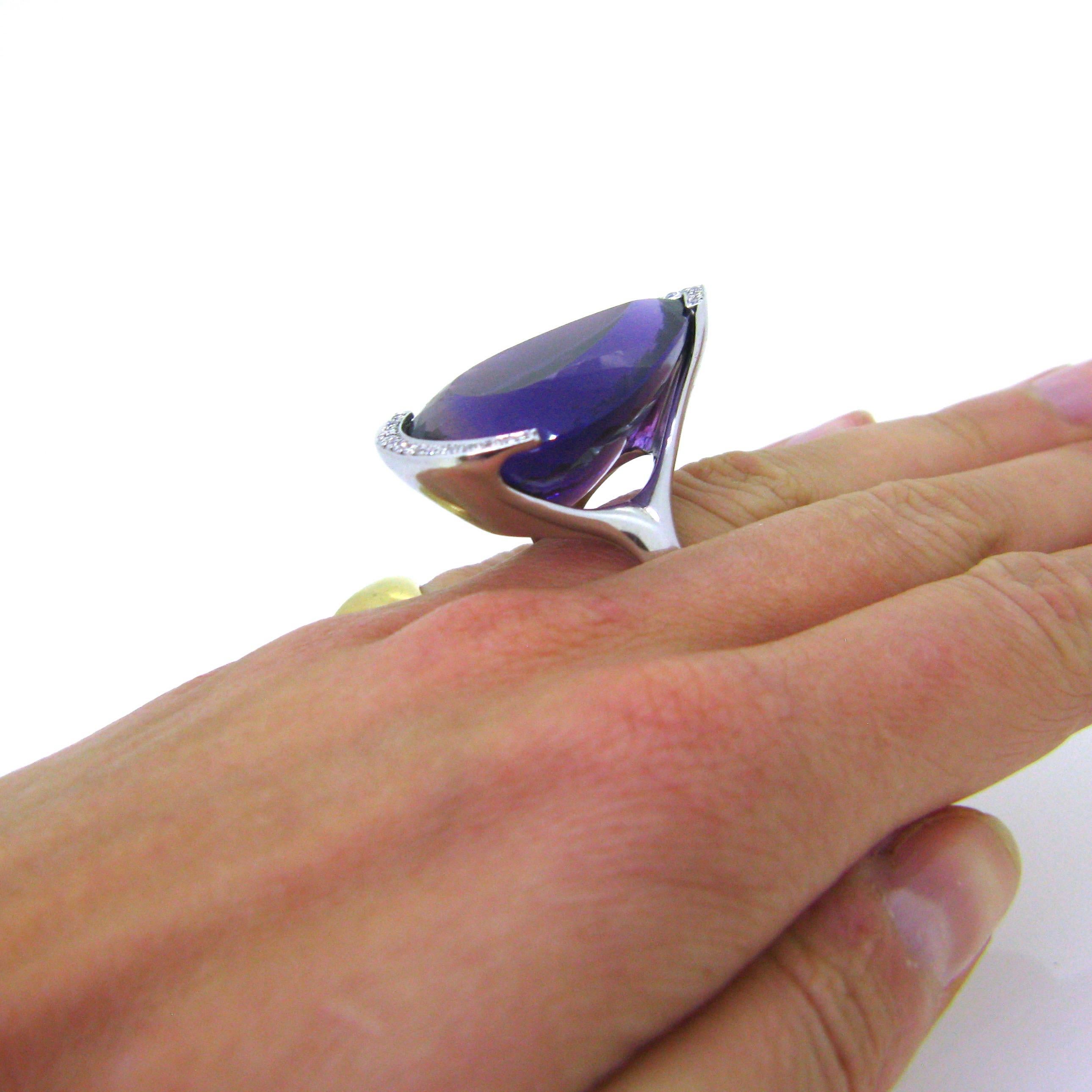 Important Amethyst Diamonds White Gold Design Fashion Cocktail Ring 2