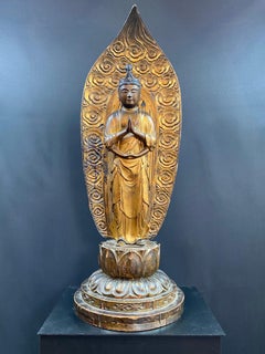 Important Amida Buddha - Kannon Bosatsu - Lacquered / Gilded Wood - Edo Period -