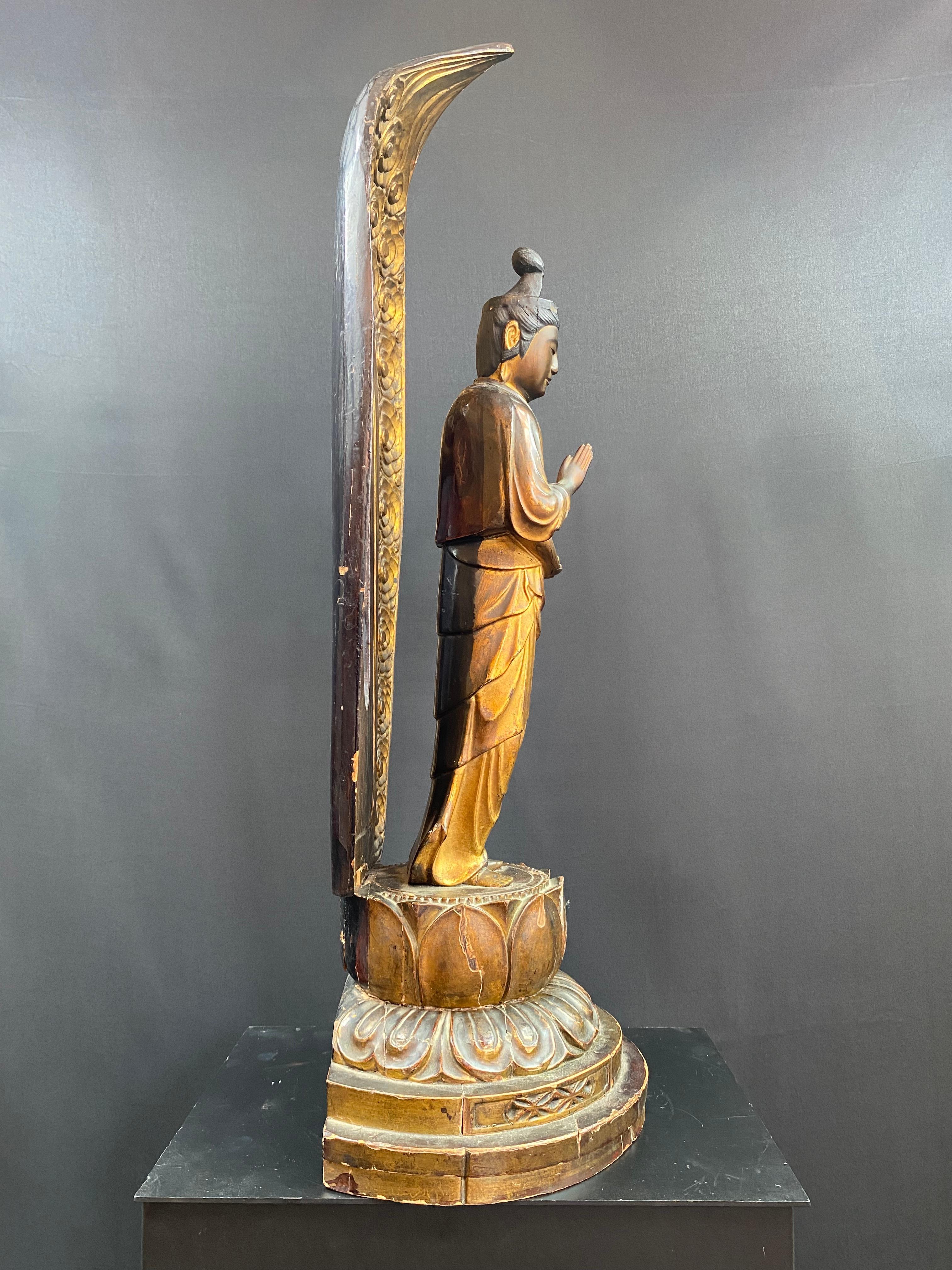 Japonisme Important Amida Buddha - Kannon Bosatsu - Lacquered / Gilded Wood - Edo Period - For Sale