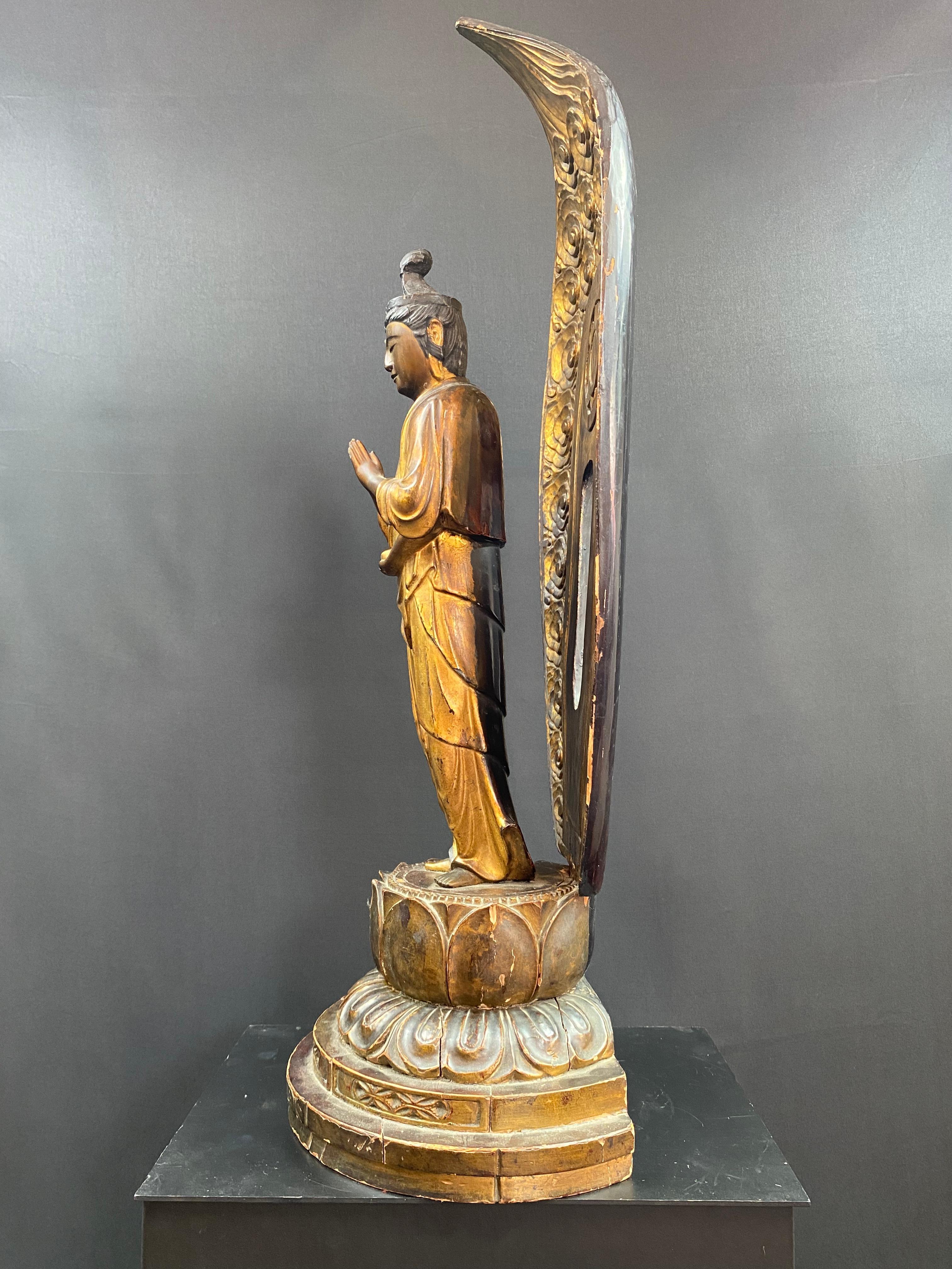 Important Amida Buddha - Kannon Bosatsu - Lacquered / Gilded Wood - Edo Period - In Fair Condition For Sale In CANNES, FR