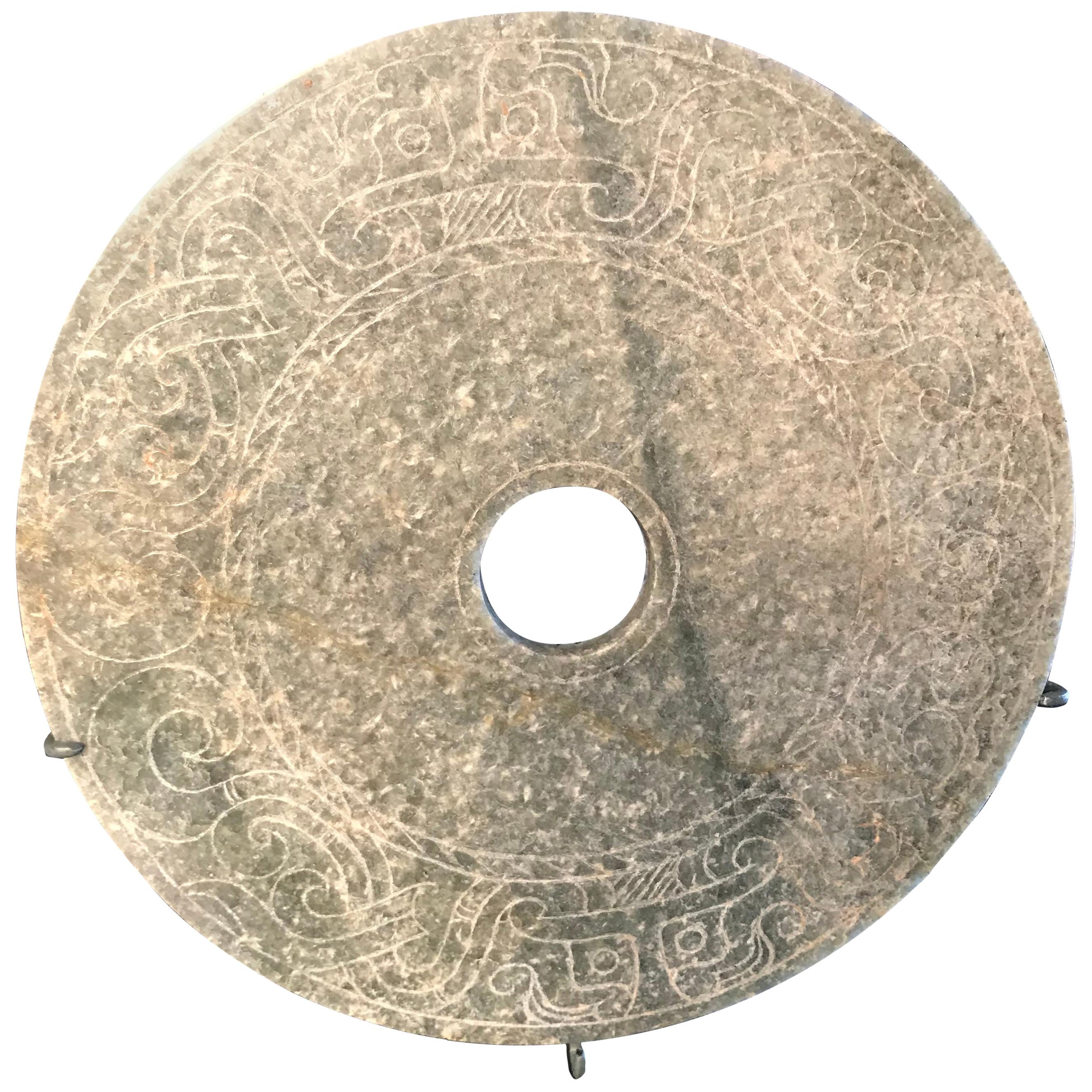 Important Ancient China Jade Bi Disc, Han Dynasty 206 BC-220 AD