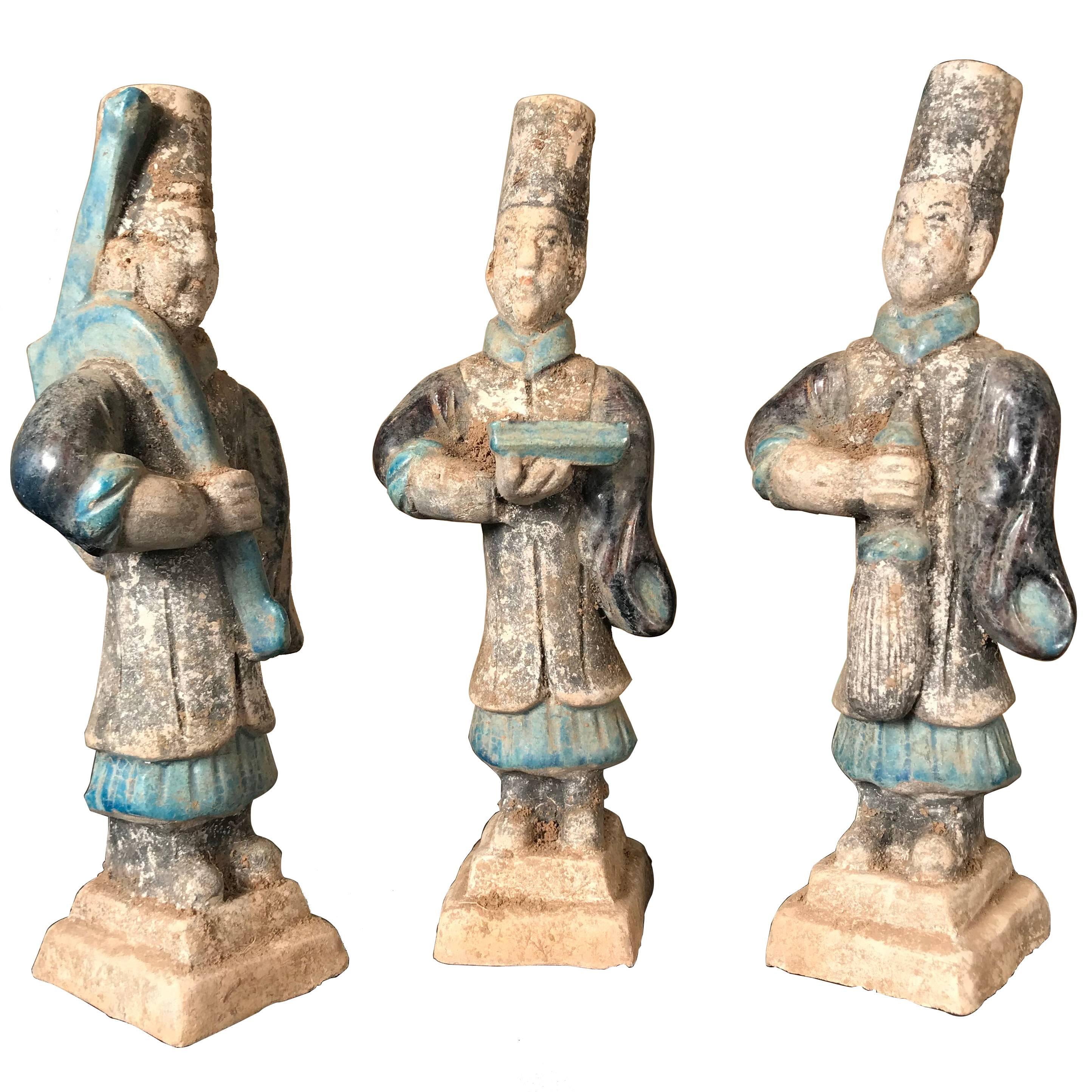 Important Ancient Chinese Figural Group Three GARDENERS, Ming Dynasty, 1368-1644