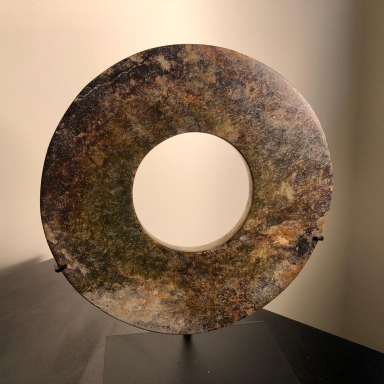 Important Ancient Chinese Heavenly Jade Bi Disc Thick with Rich Green Color For Sale at 1stdibs