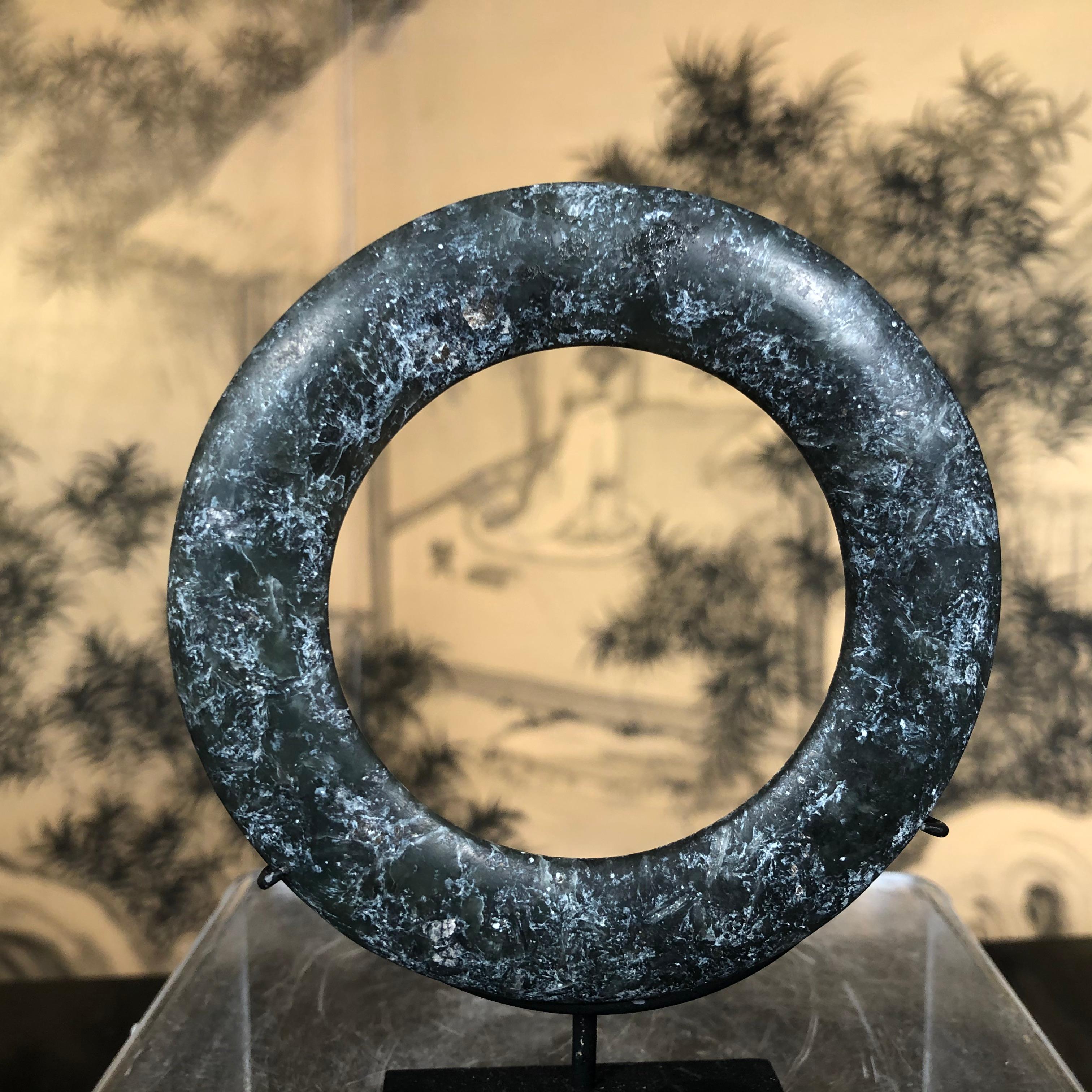 Important Ancient Chinese Round Jade Ring Bi Disc, 2000 BCE In Good Condition In South Burlington, VT