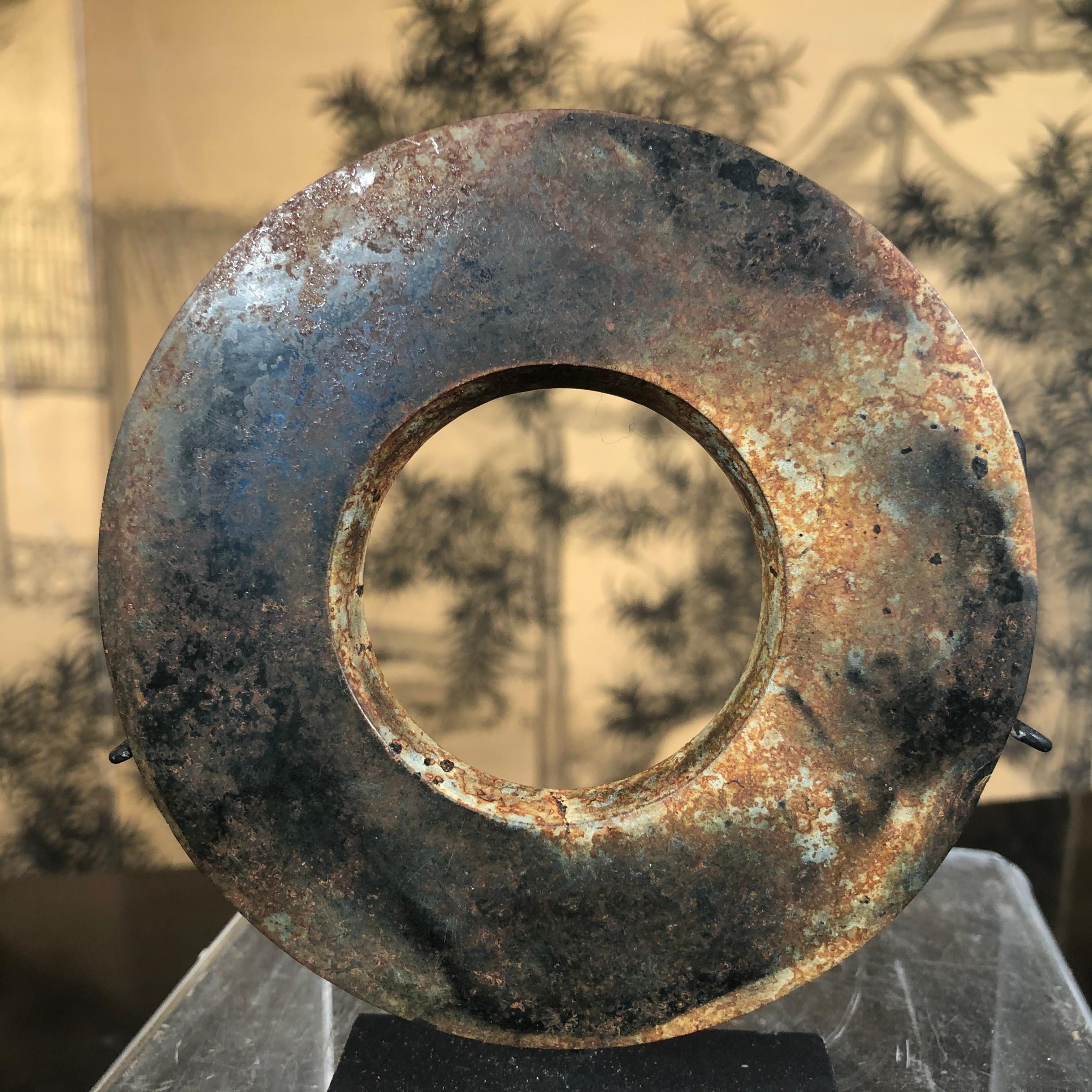 Hand-Carved Important Ancient Chinese Russet Jade Ring Bi Disc, 2000 BCE