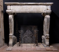 Important and huge Gotich Fireplace mantel in gray stone, France, 14th Century