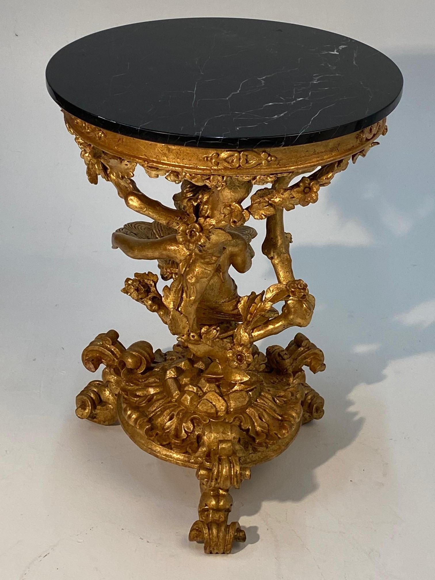 Important and Ornate Rococo Venetian Center Side Table with Marble Top 1