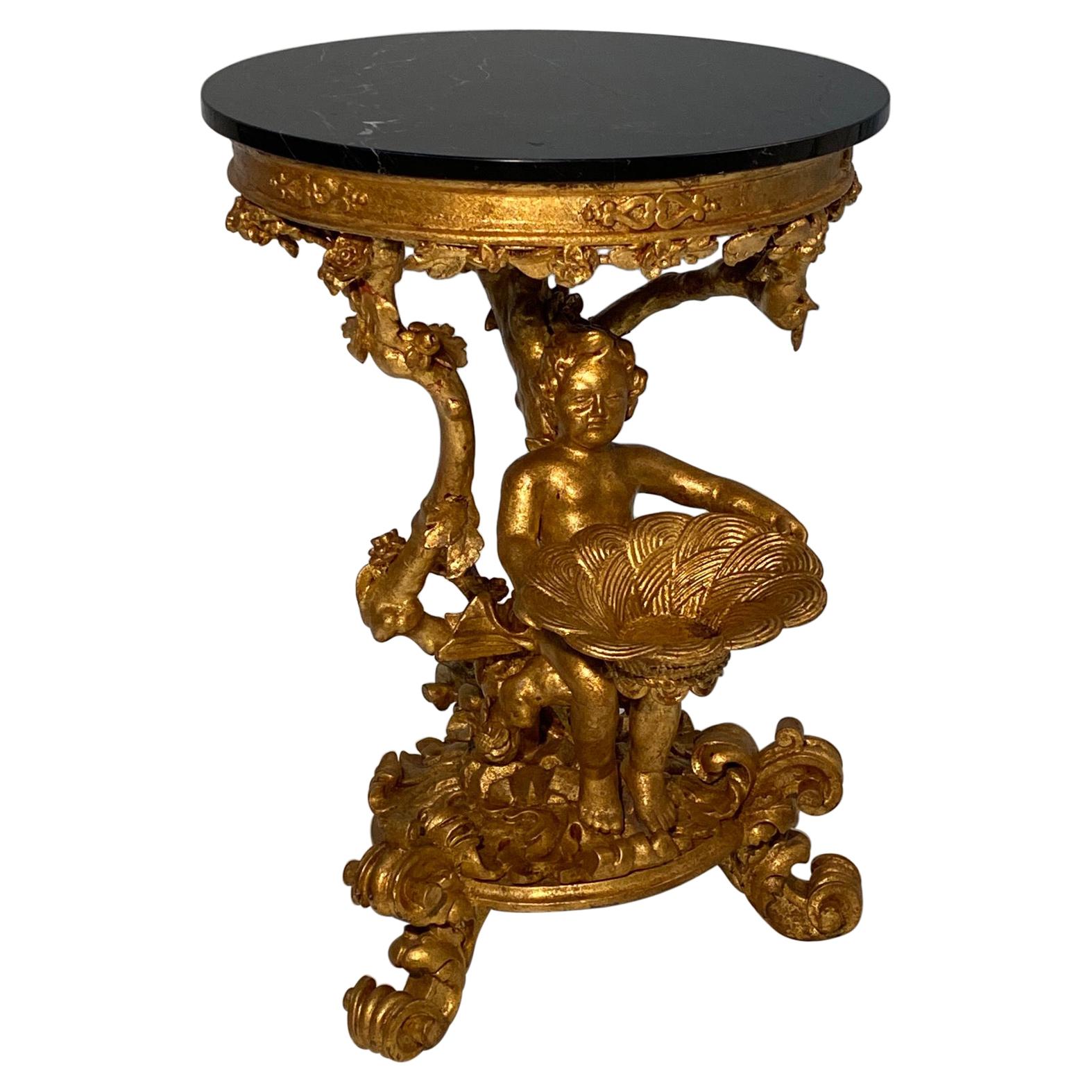 Important and Ornate Rococo Venetian Center Side Table with Marble Top