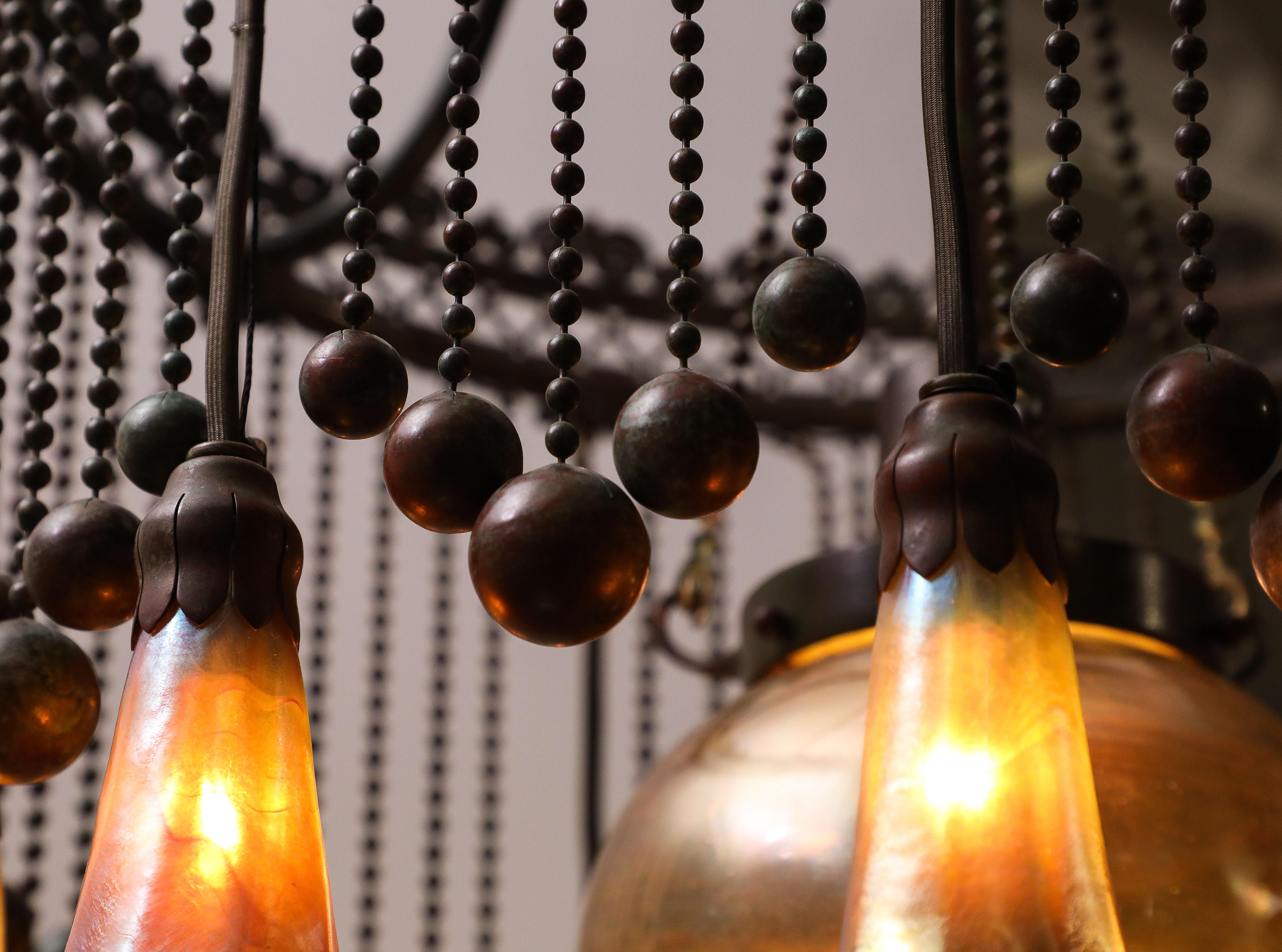 20th Century Important and Rare 12-Light Moorish Hanging Fixture, by Tiffany Studios