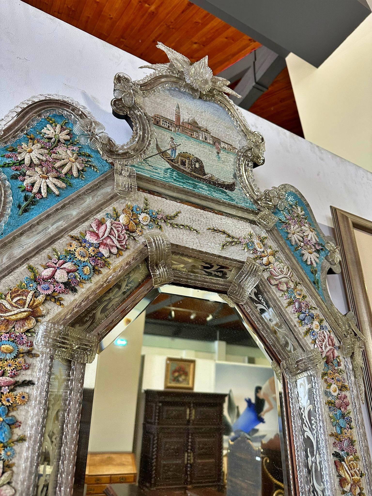 Important and Rare Italian Mirror with Micromosaic 19th Century For Sale 8