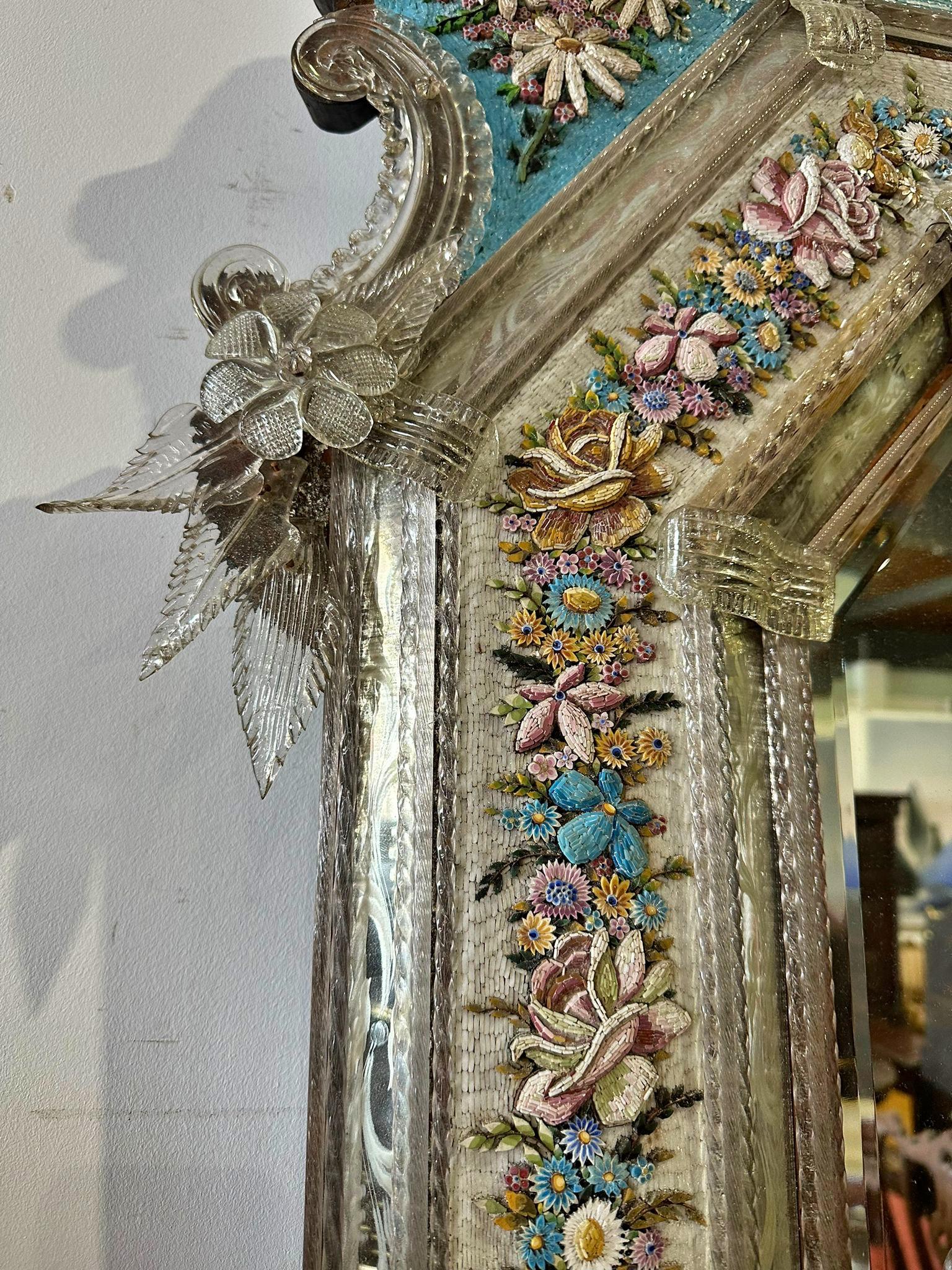 Important and Rare Italian Mirror with Micromosaic 19th Century For Sale 9