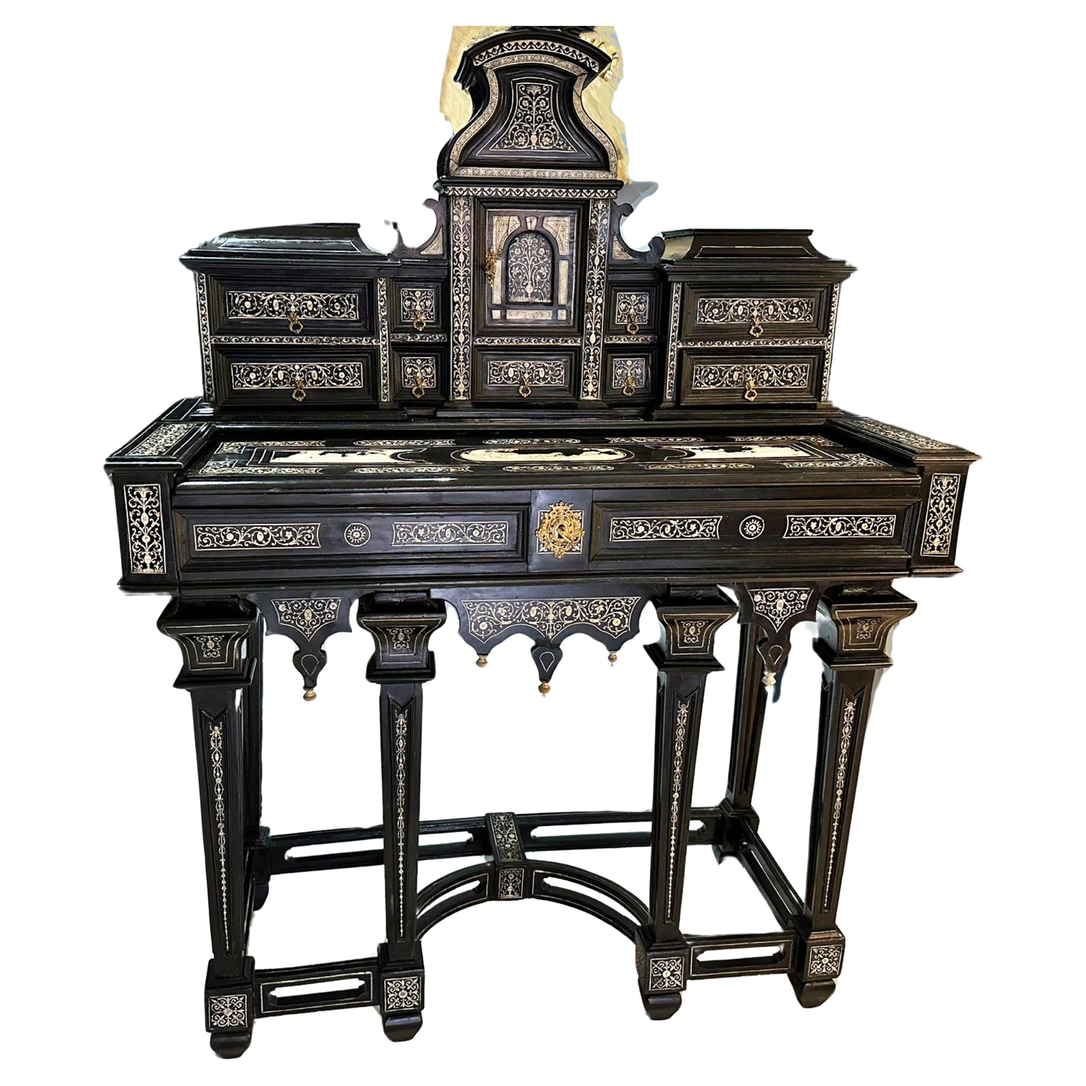Important et rare bureau ébène de Joseph Bertin - Milan - 19ème siècle en vente