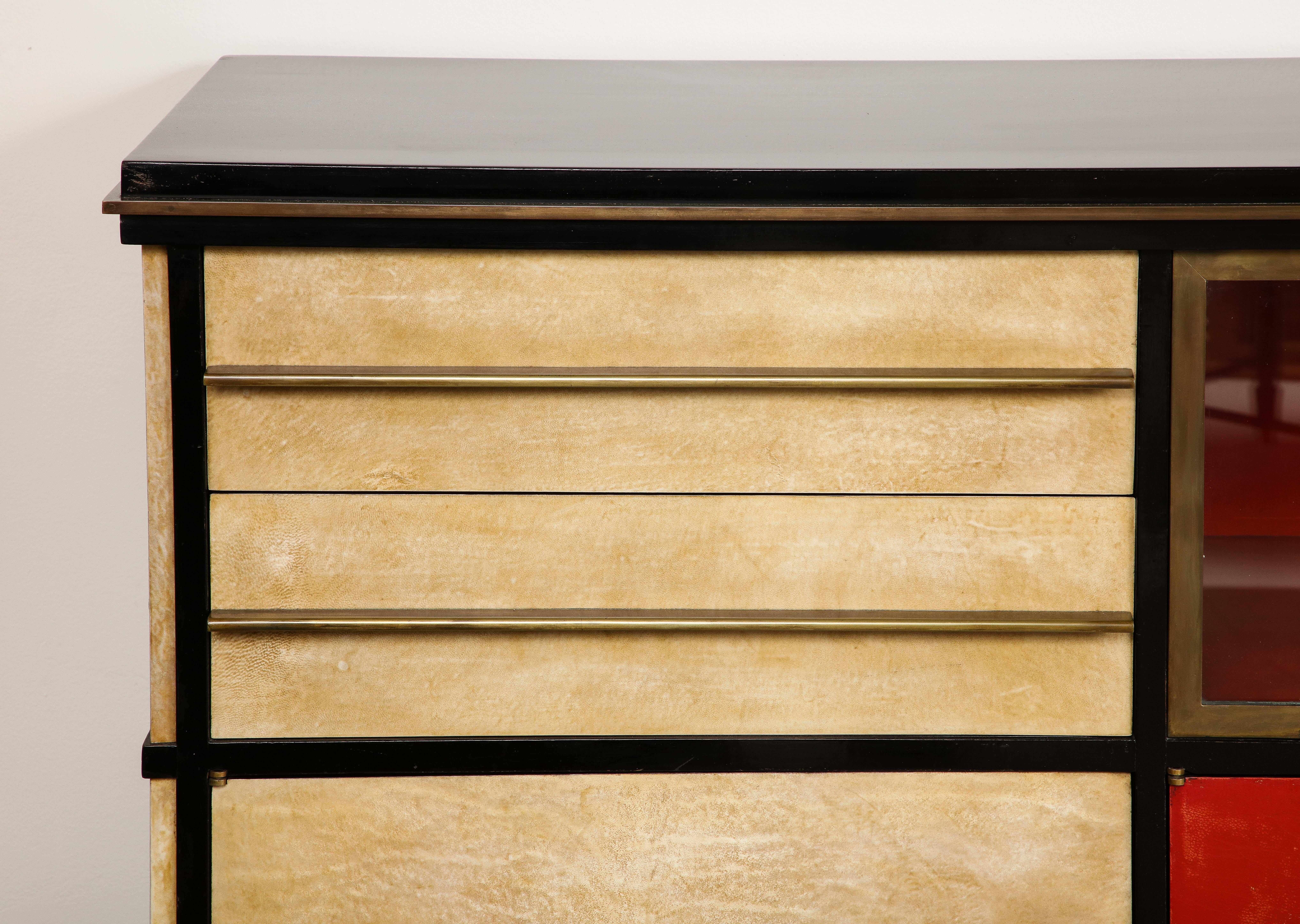 Important and Rare Red Goatskin with Ebonized Wood Credenza by Paul Dupre-Lafon 2