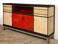 Important and Rare Red Goatskin with Ebonized Wood Credenza by Paul Dupre-Lafon