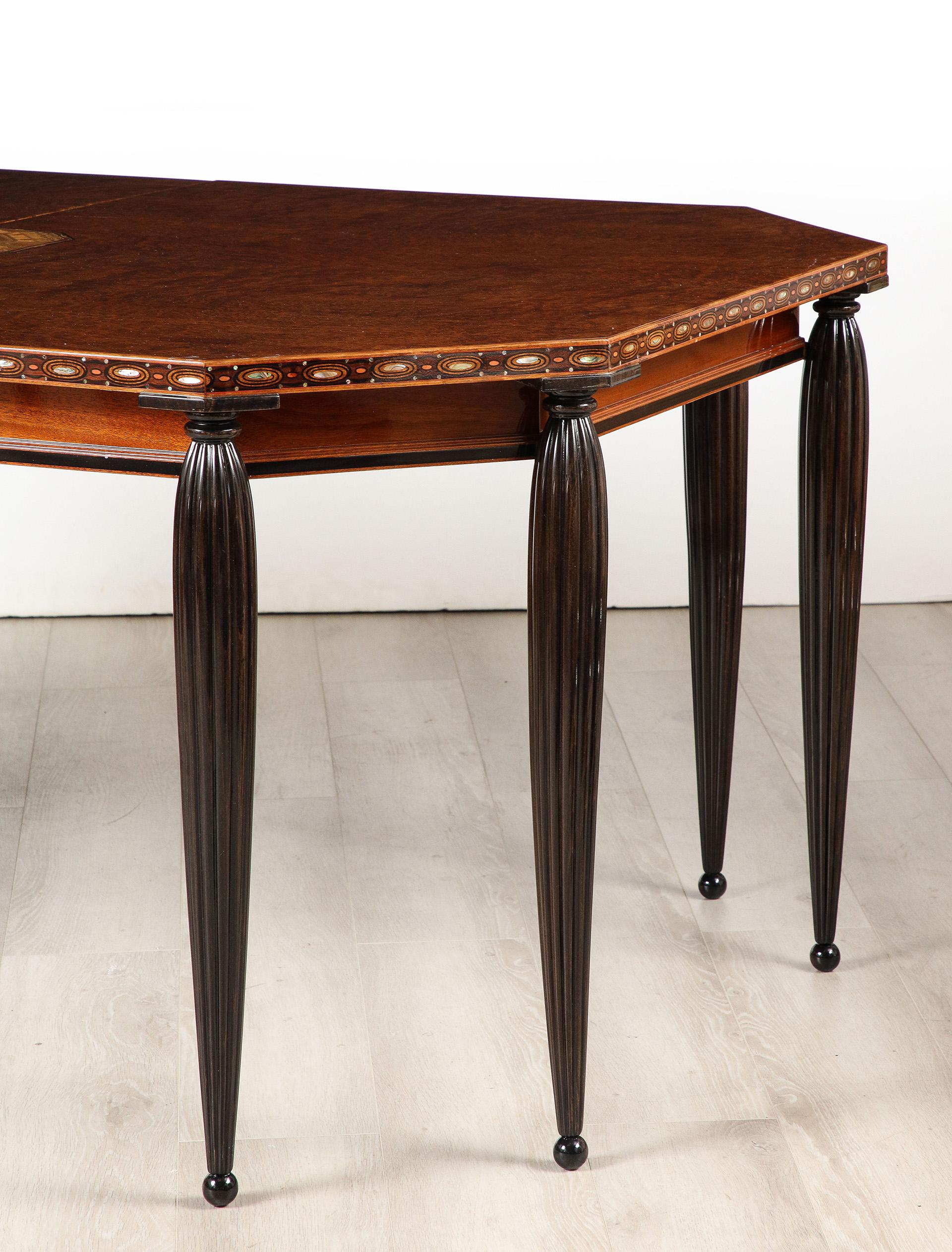 Marquetry Important and Unique Art Deco Dining Table For Sale