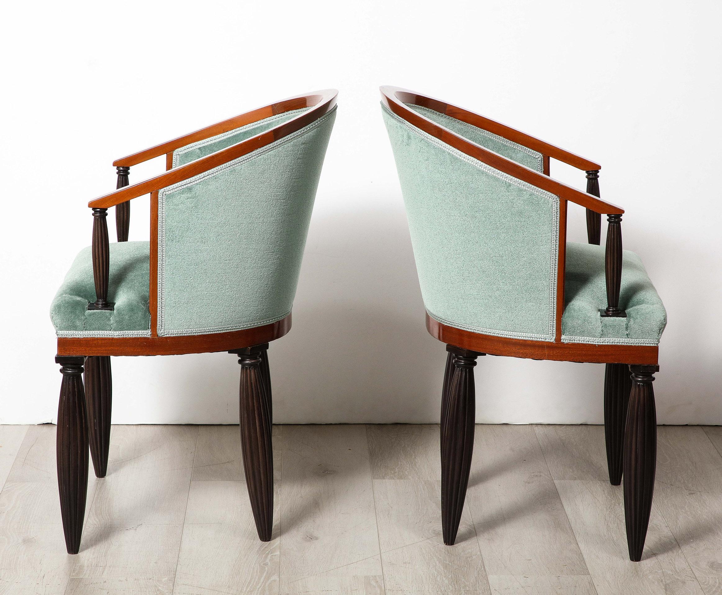 Inlay Important and Unique Set of Art Deco  Barrel Back Dining Chairs For Sale