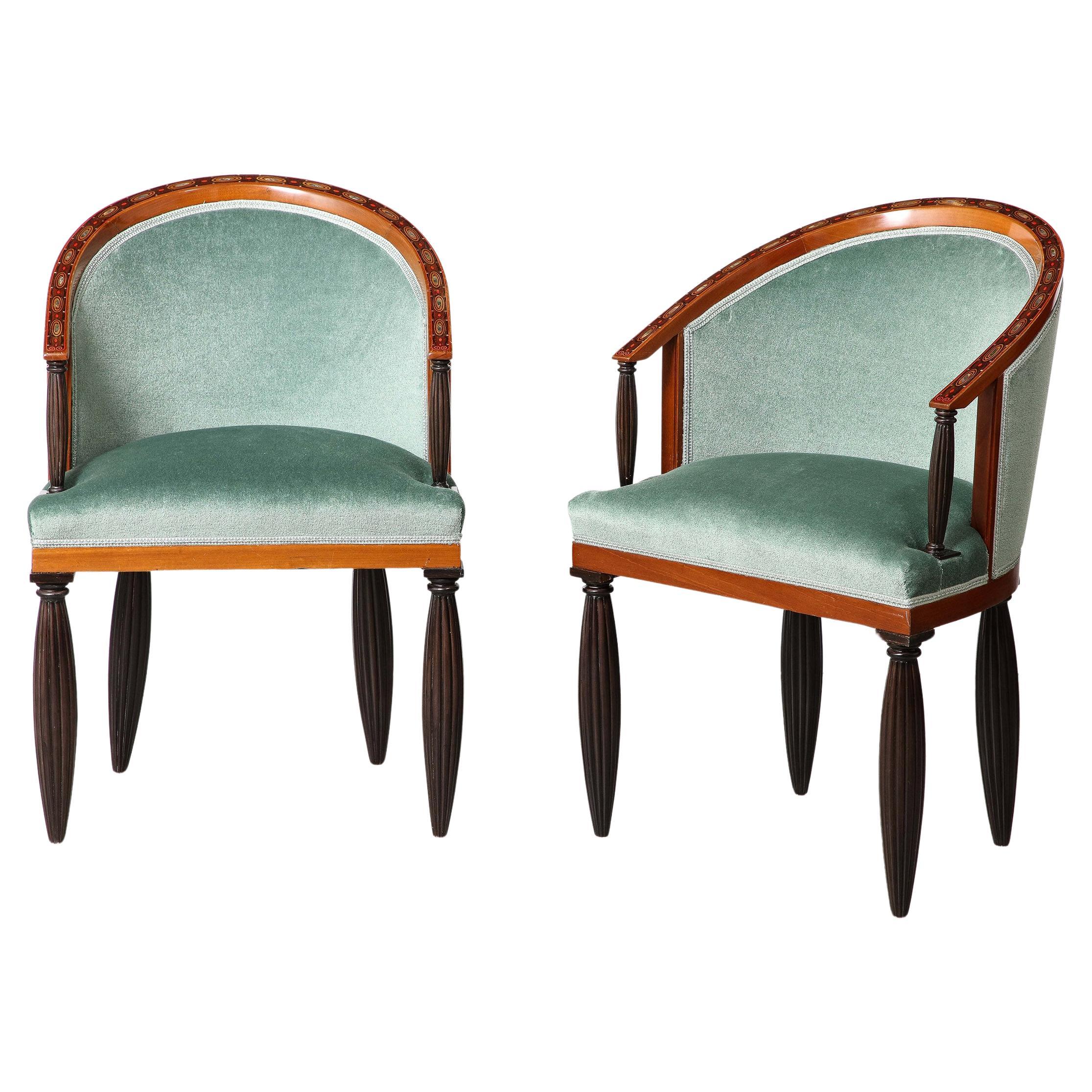 Important and Unique Set of Art Deco  Barrel Back Dining Chairs